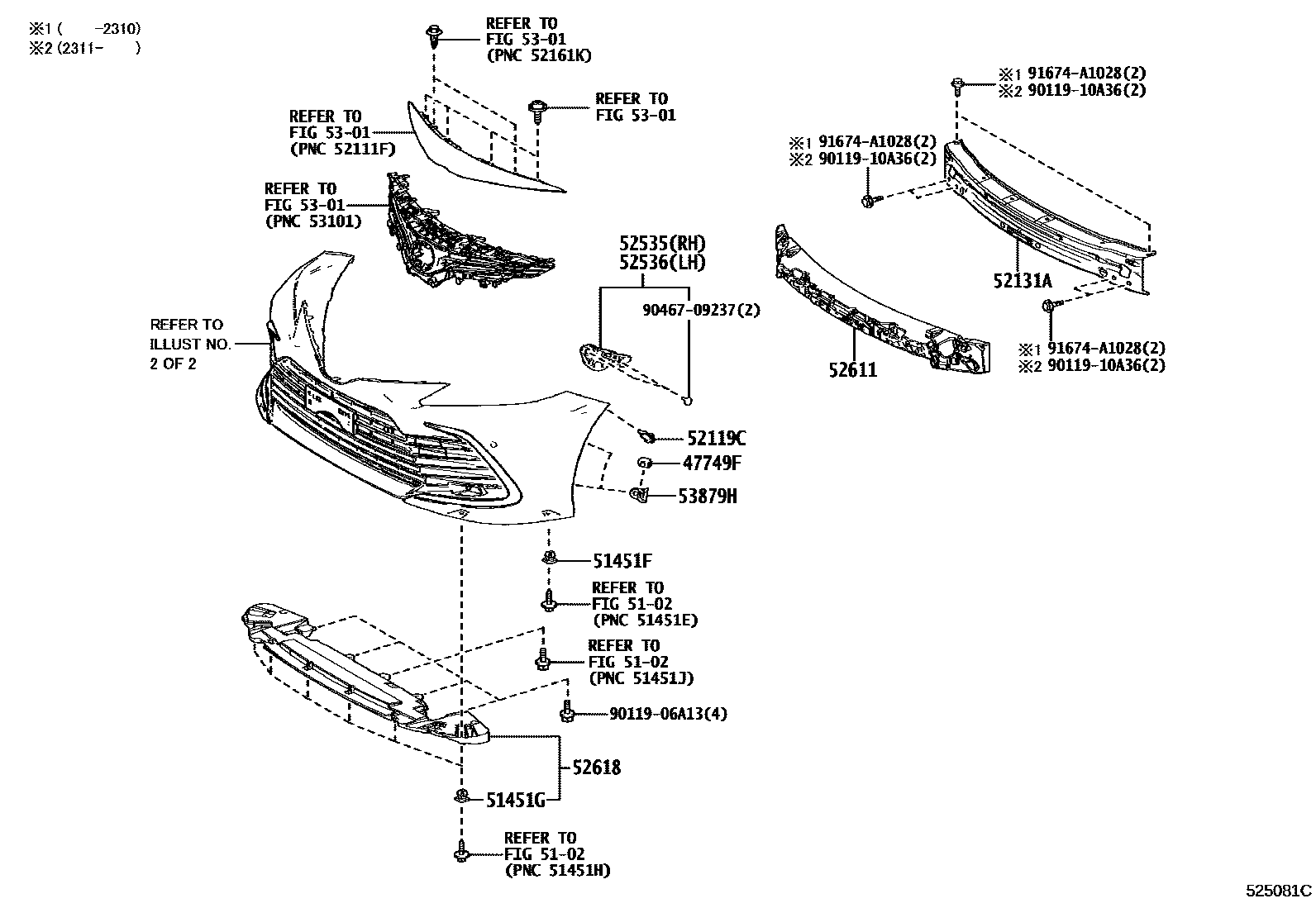 Toyota CAMRY 前保险杠及附件 EPC diagram — 525081C
