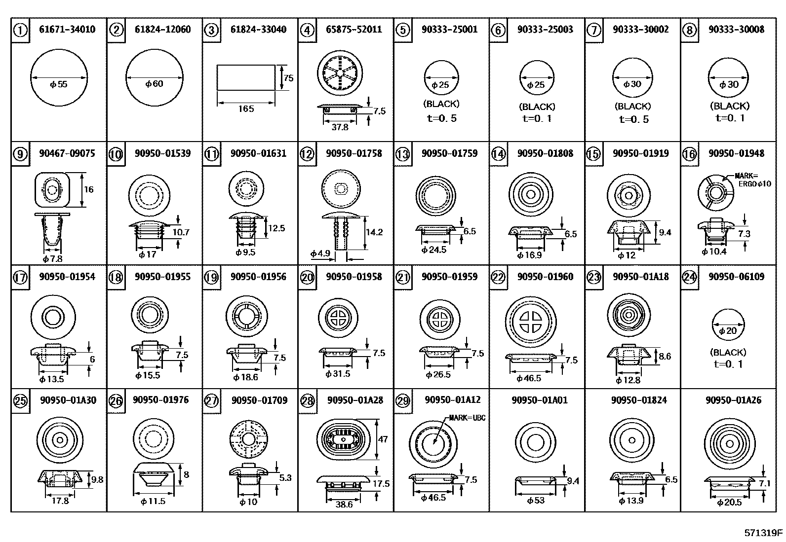 Toyota CAMRY hole plug EPC diagram — 571319F