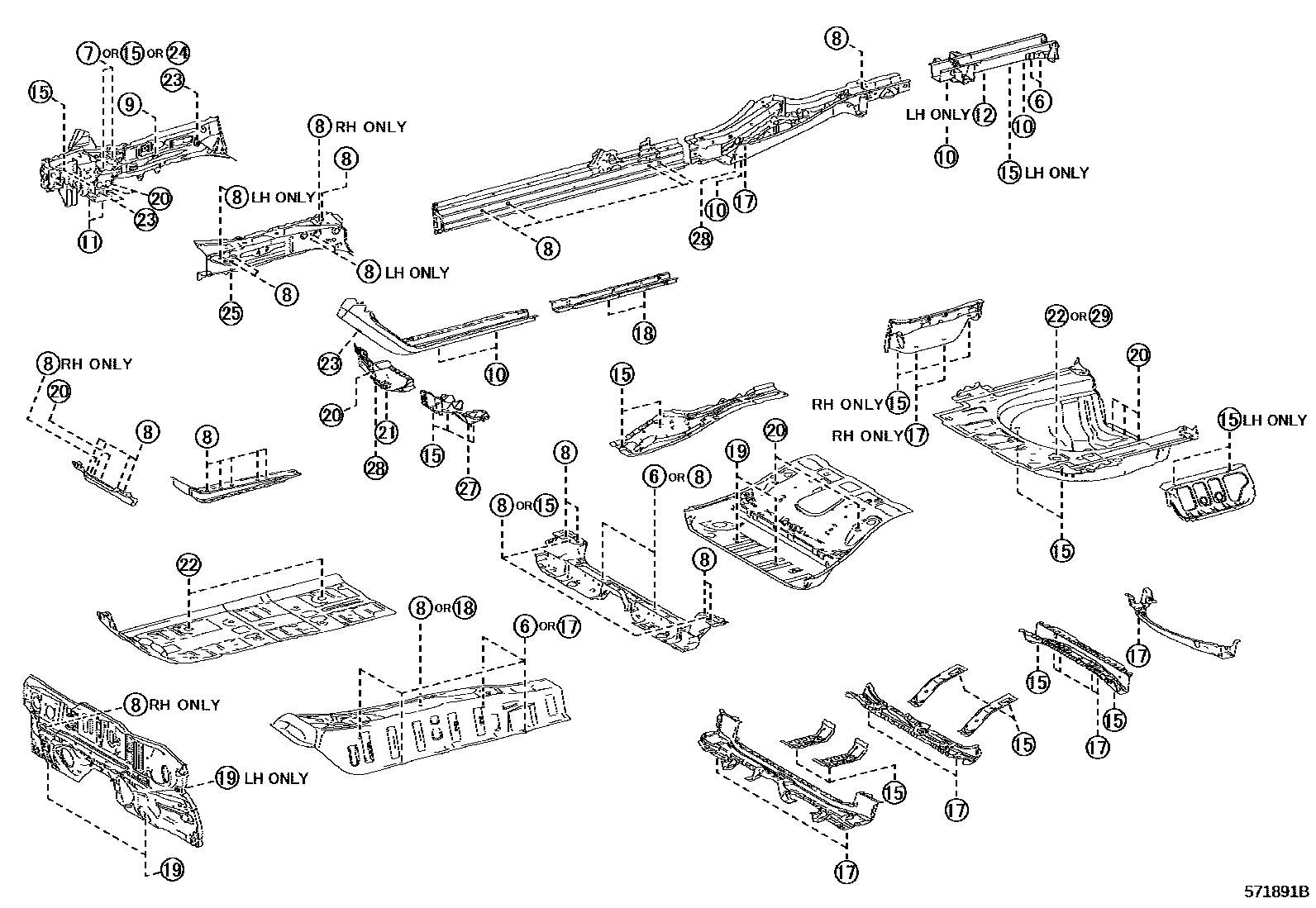 Toyota CAMRY hole plug EPC diagram — 571891B