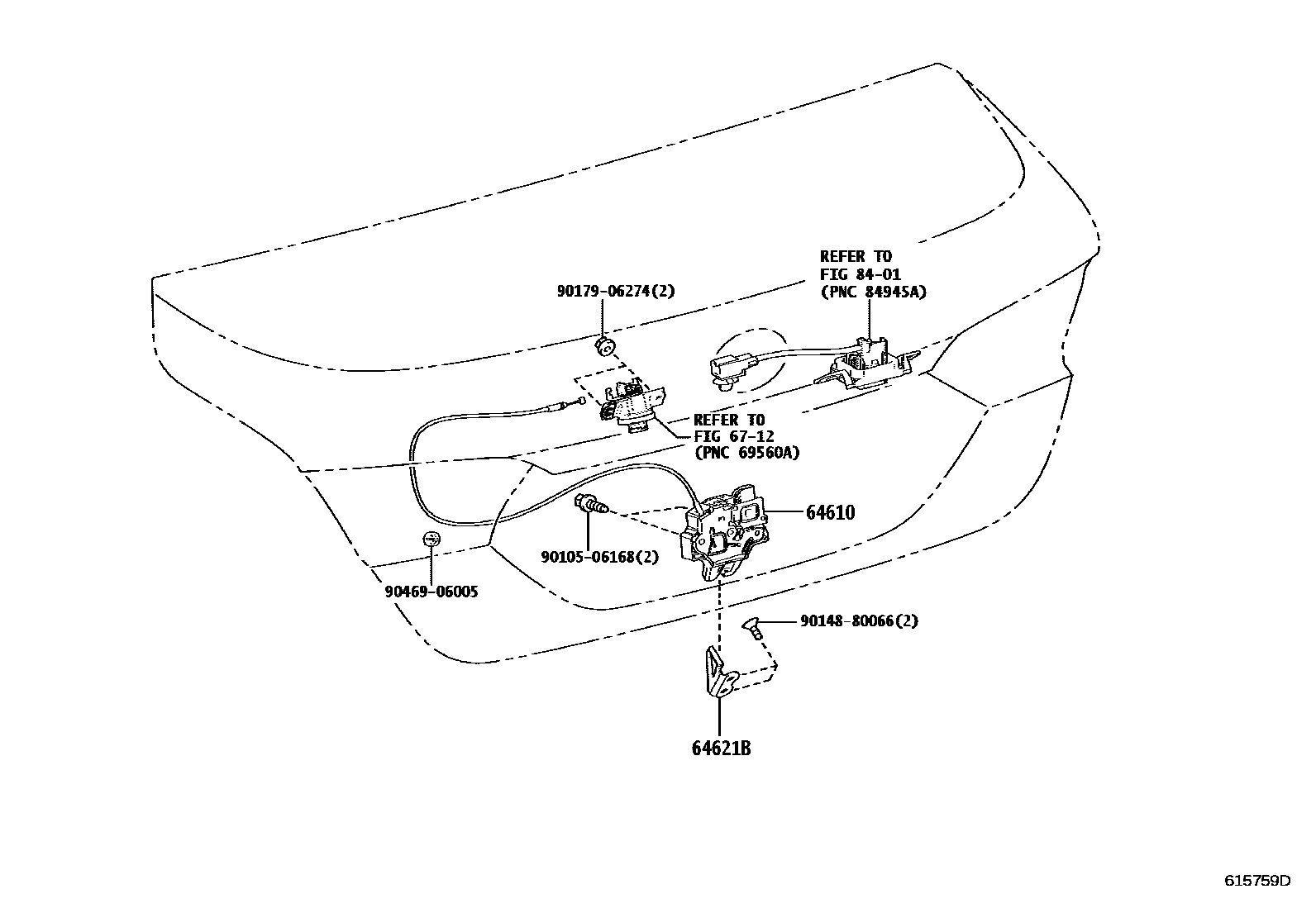 Toyota CAMRY 行李箱门和行李箱锁 EPC diagram — 615759D