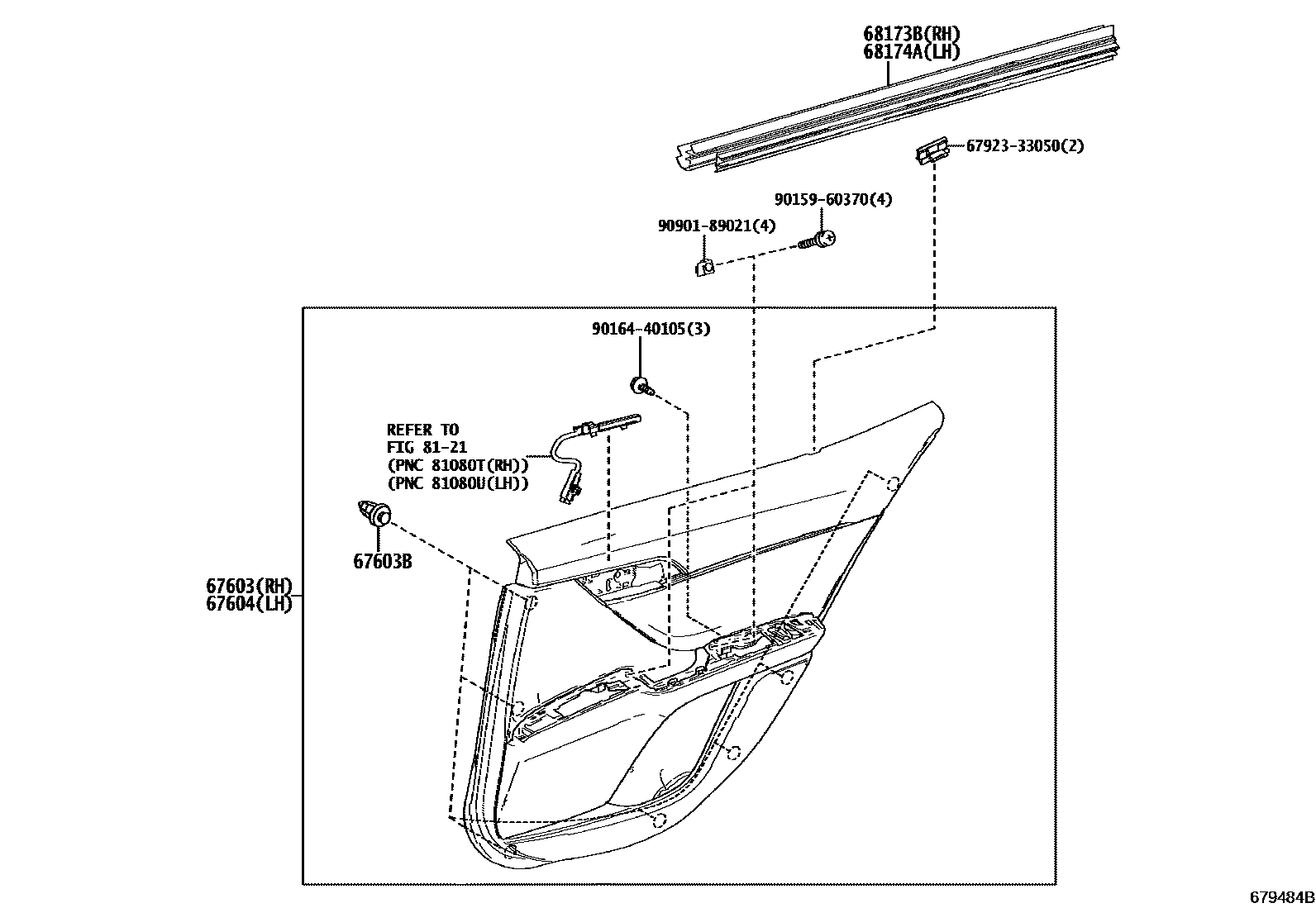 Toyota CAMRY 后门板和后门玻璃 EPC diagram — 679484B