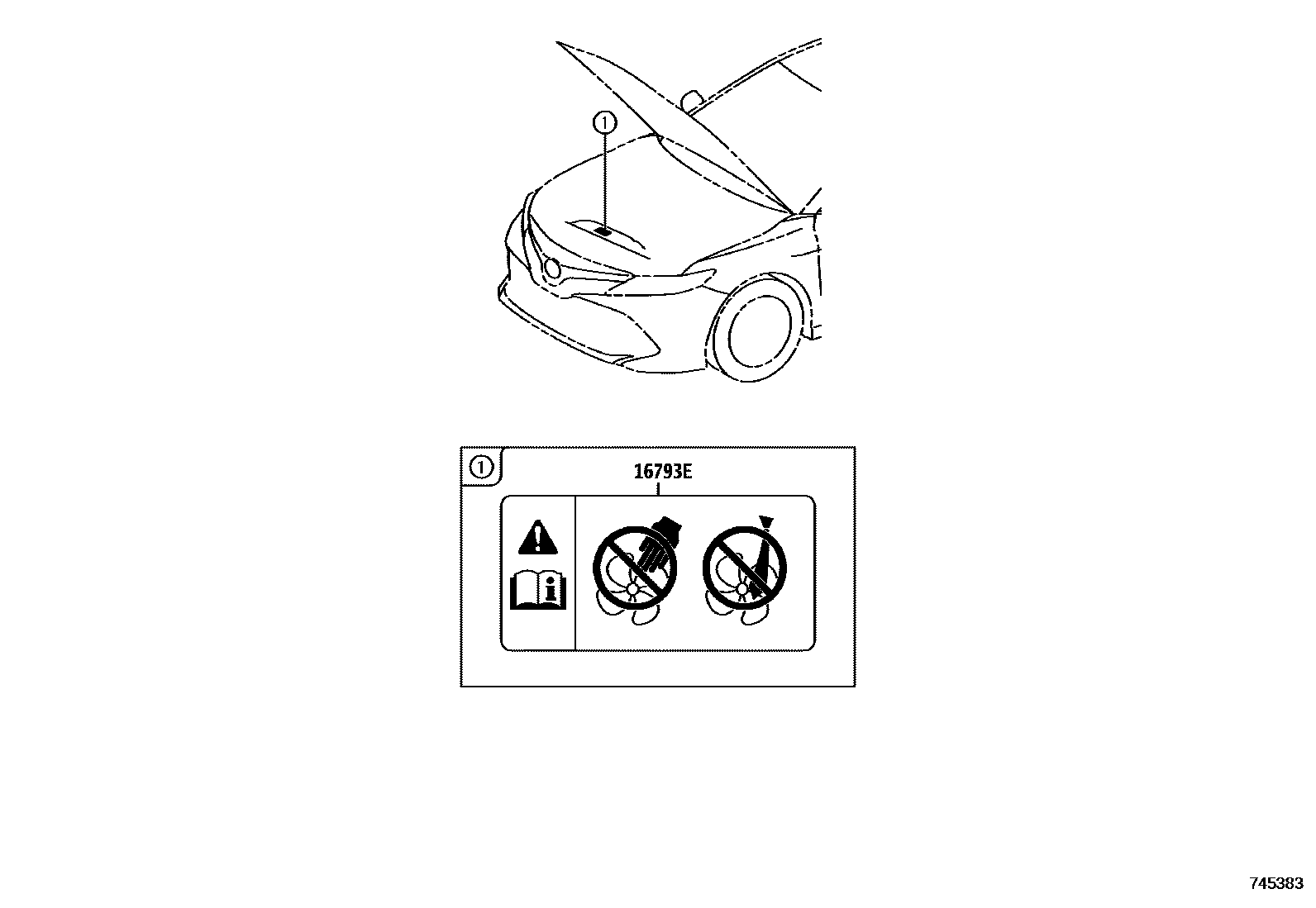 Toyota CAMRY 警示铭牌(车外和车内) EPC diagram — 745383
