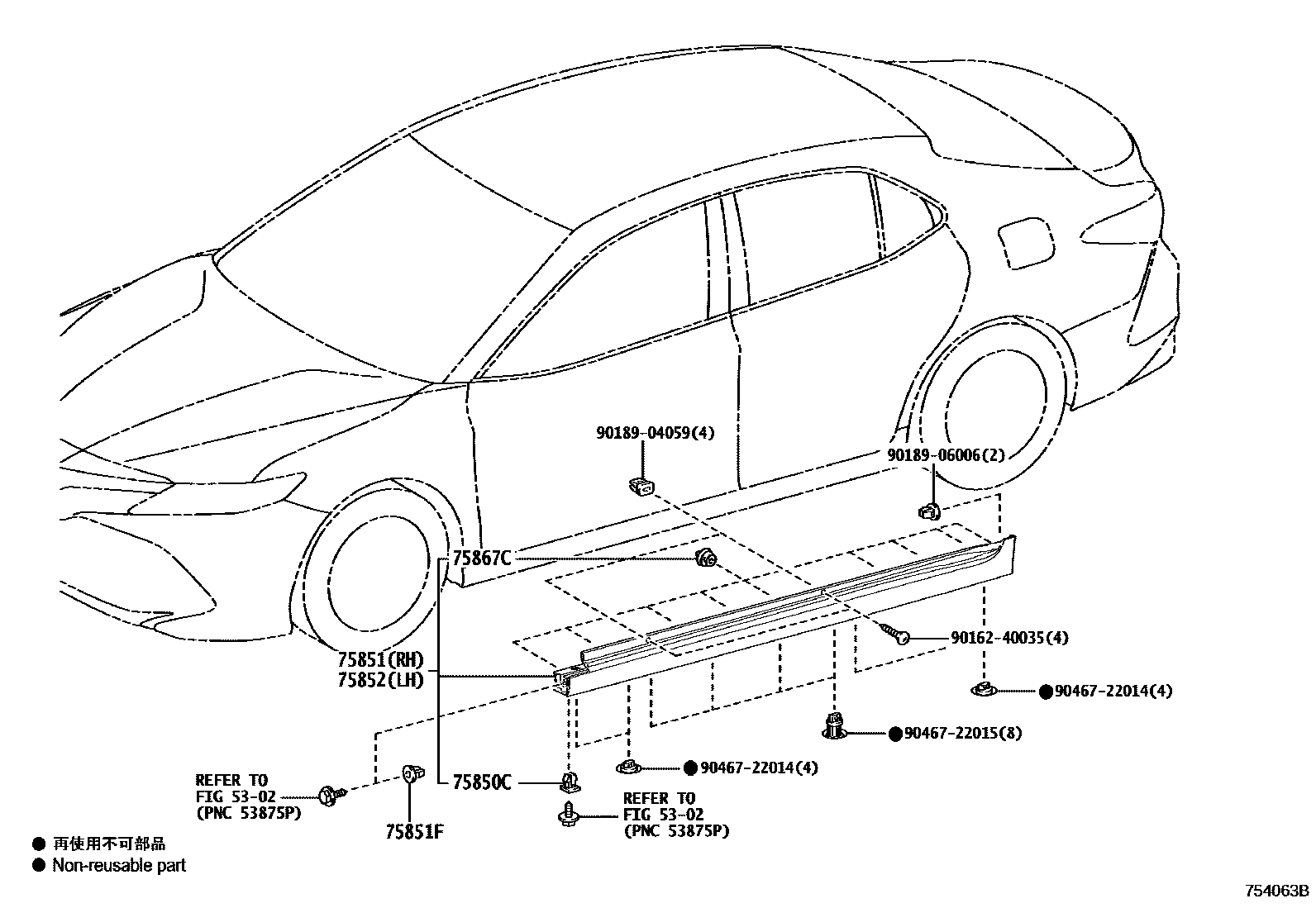 Toyota CAMRY 侧防护条 EPC diagram — 754063B