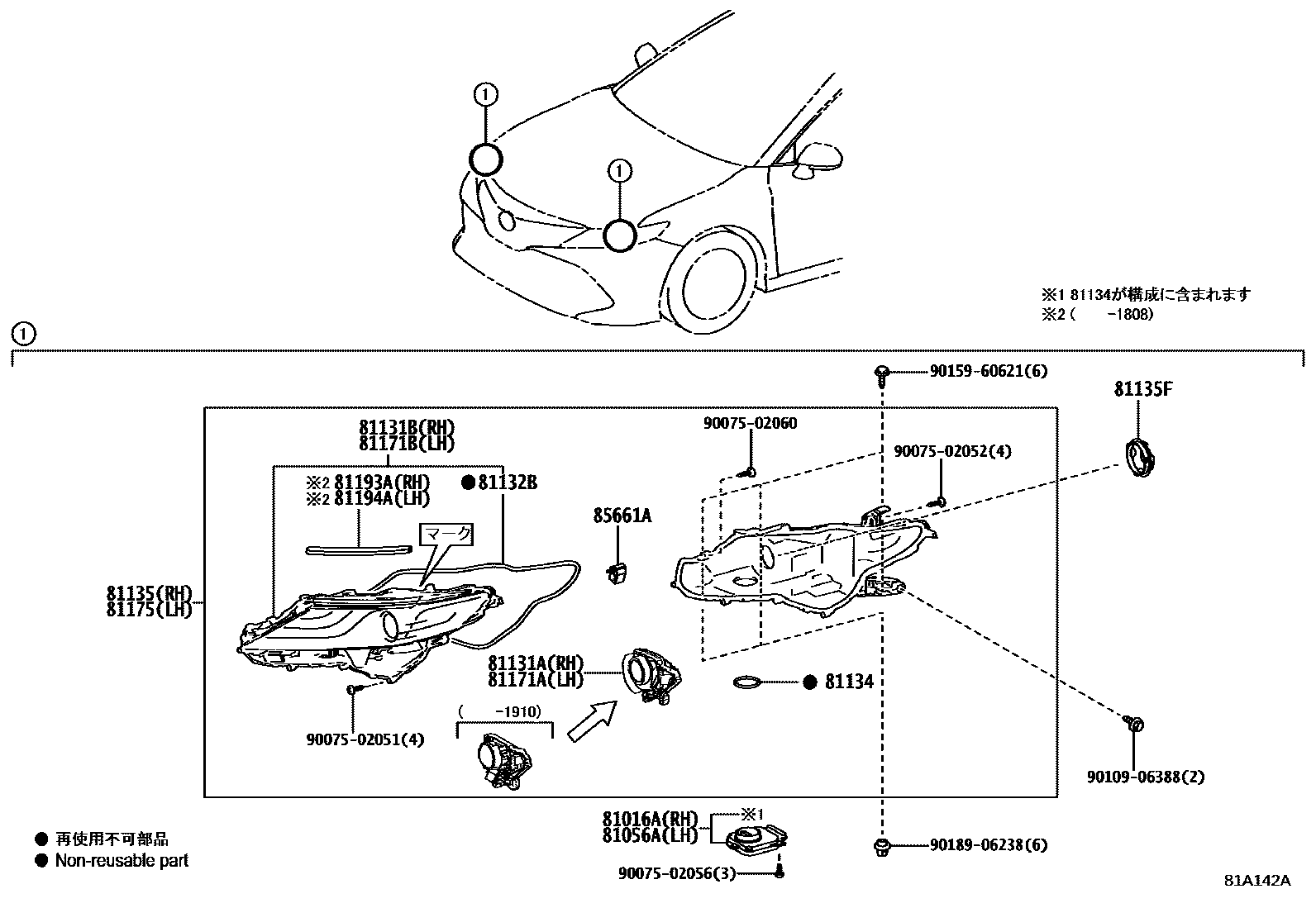 Toyota CAMRY Headlamp EPC diagram — 81A142A