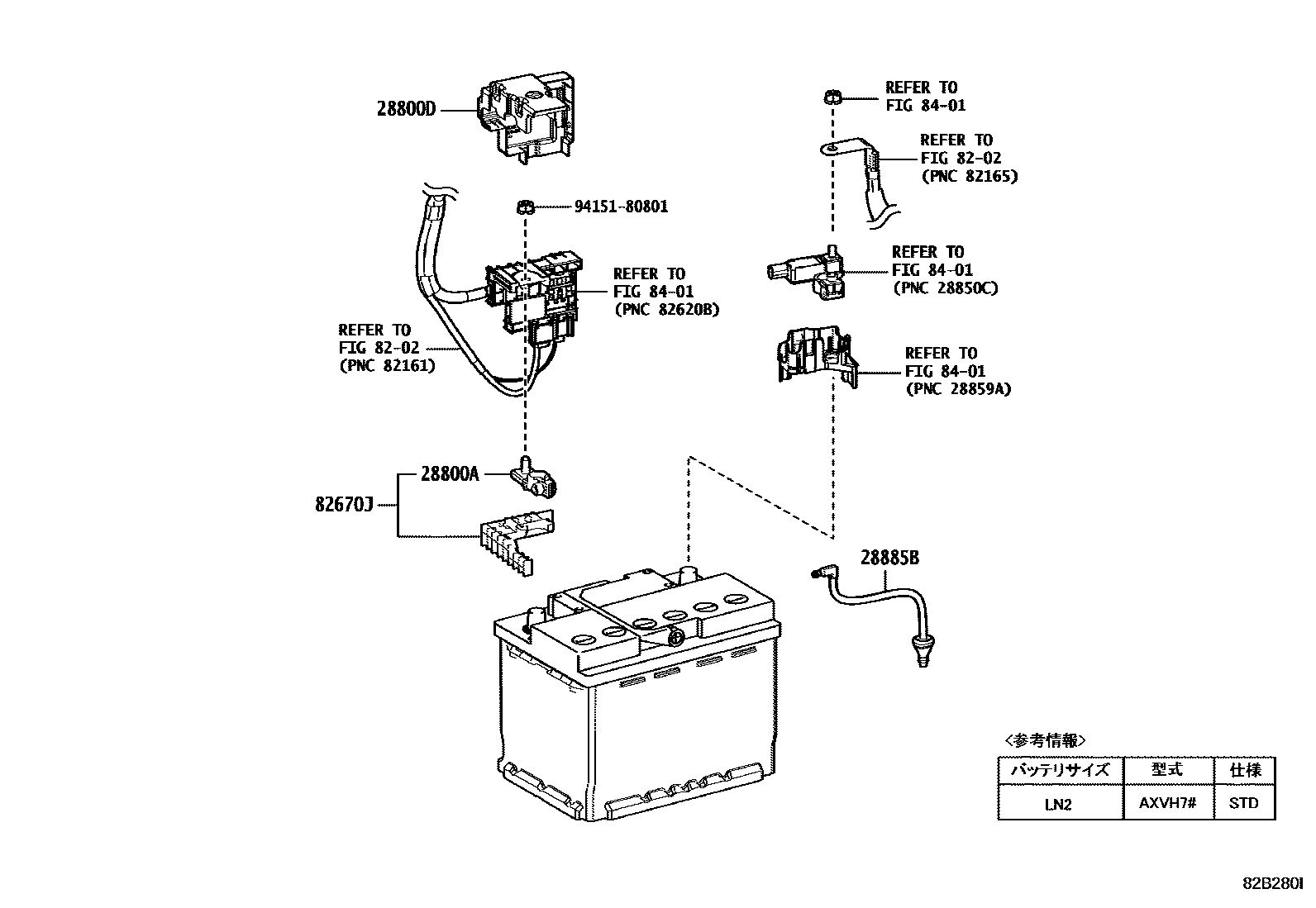 Toyota CAMRY 蓄电池和蓄电池电缆 EPC diagram — 82B280I