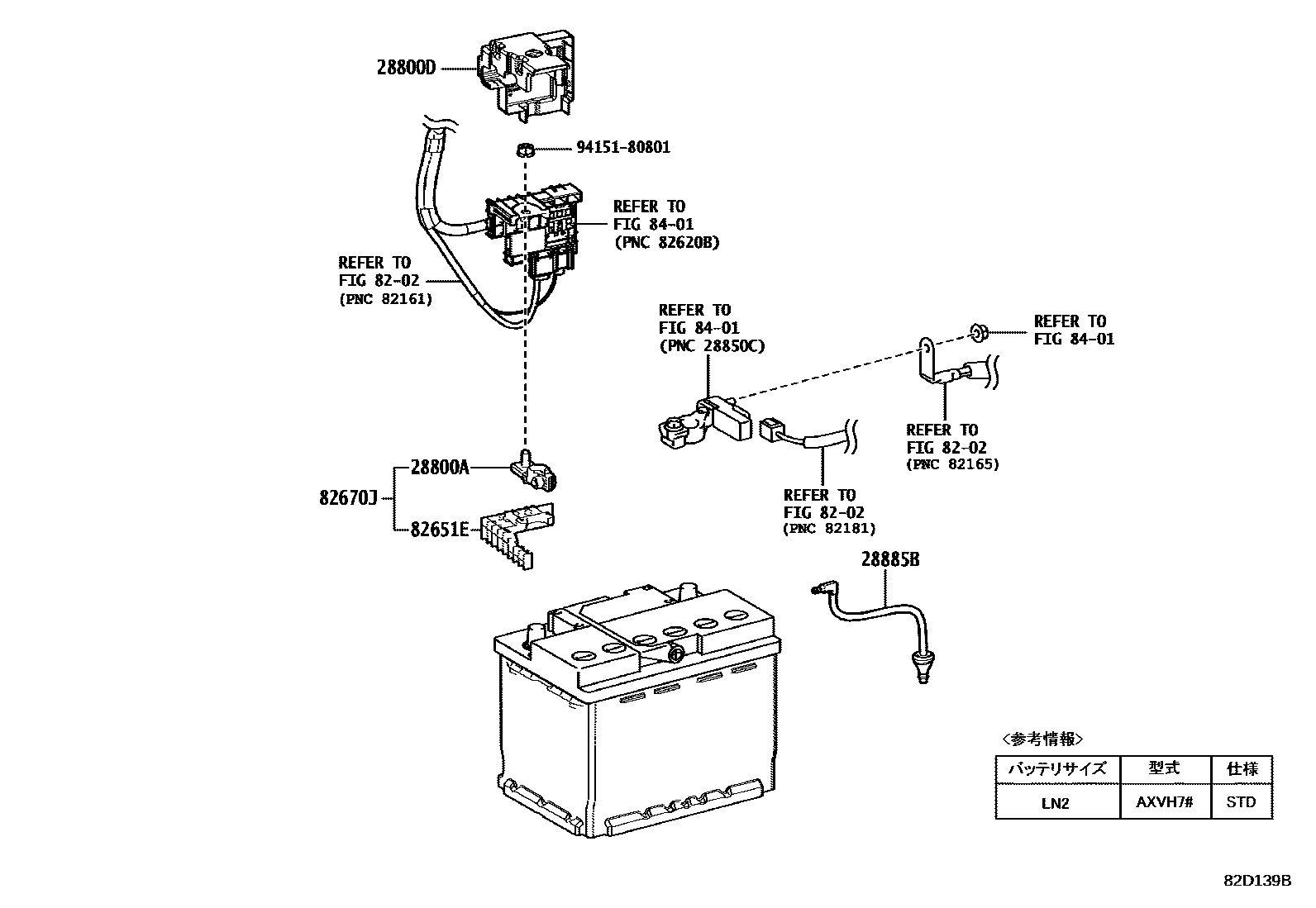 Toyota CAMRY 蓄电池和蓄电池电缆 EPC diagram — 82D139B