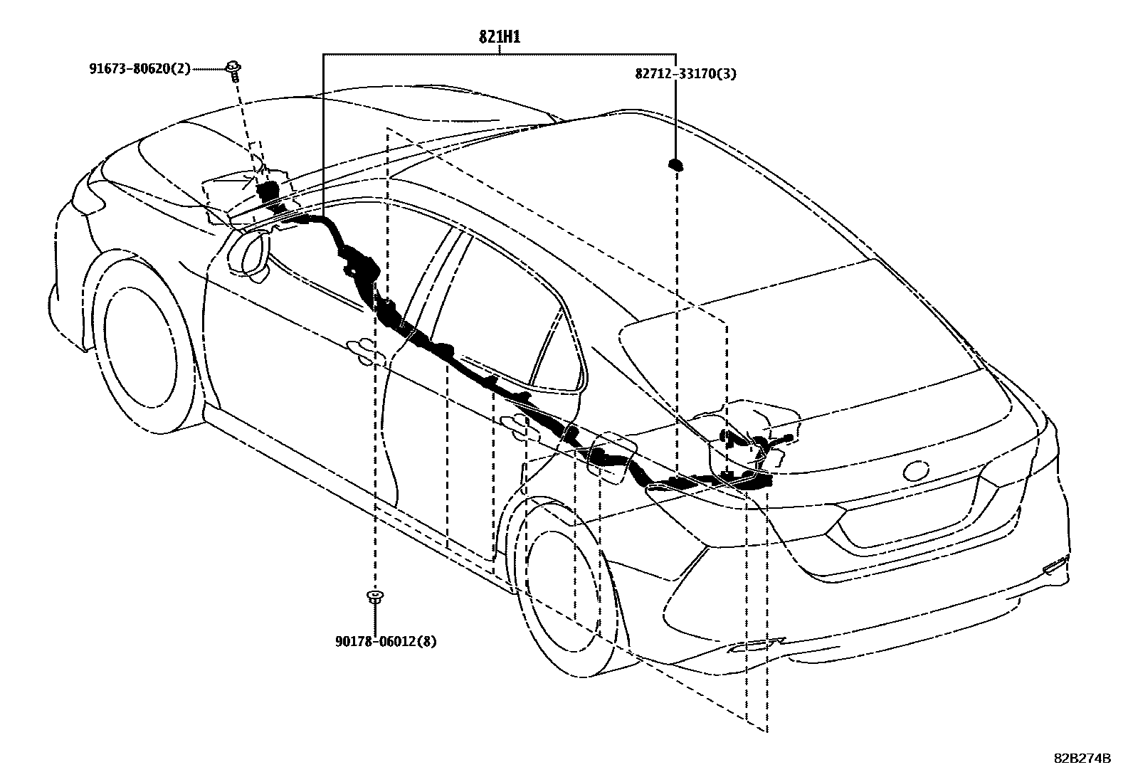 Toyota CAMRY 线束和卡夹 EPC diagram — 82B274B