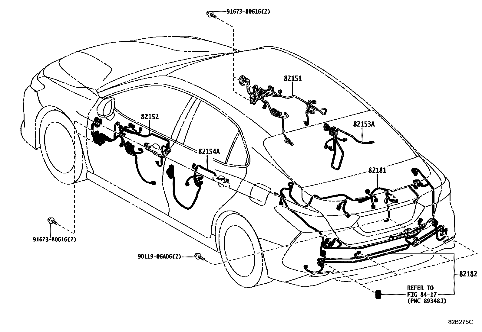 Toyota CAMRY 线束和卡夹 EPC diagram — 82B275C