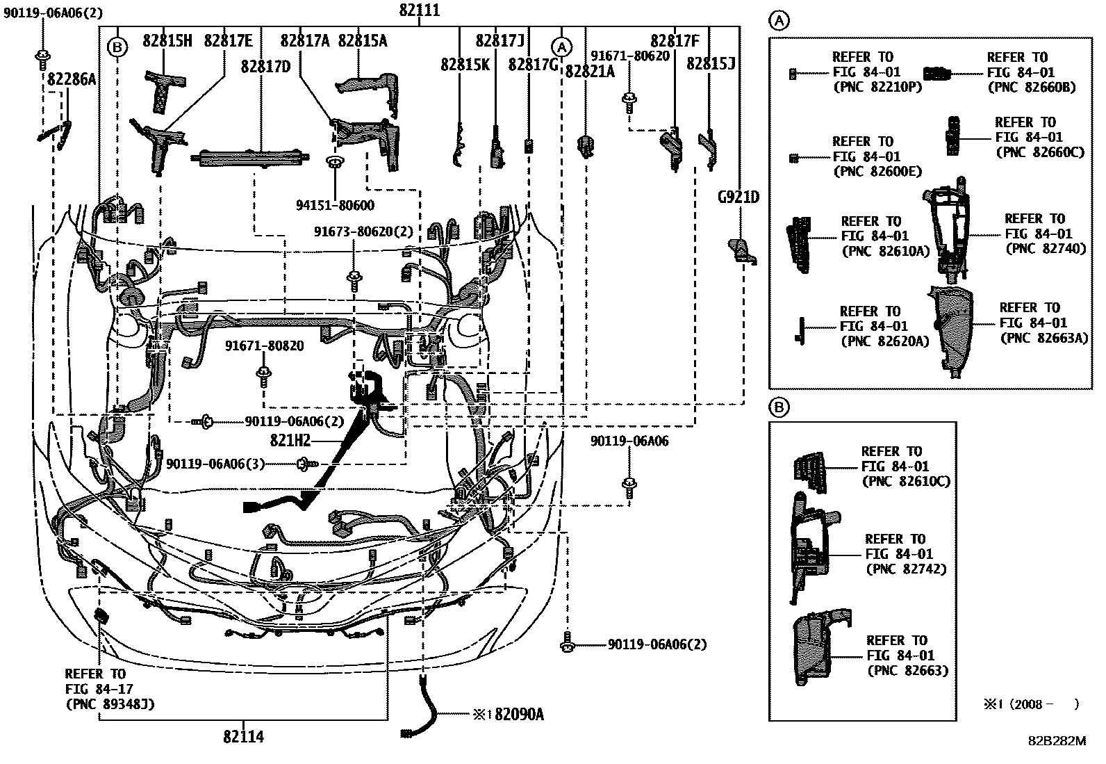 Toyota CAMRY 线束和卡夹 EPC diagram — 82B282M