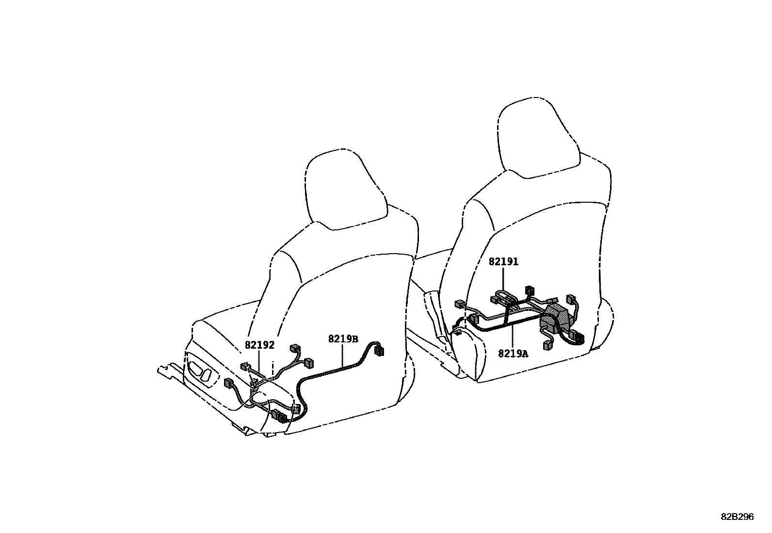Toyota CAMRY 线束和卡夹 EPC diagram — 82B296