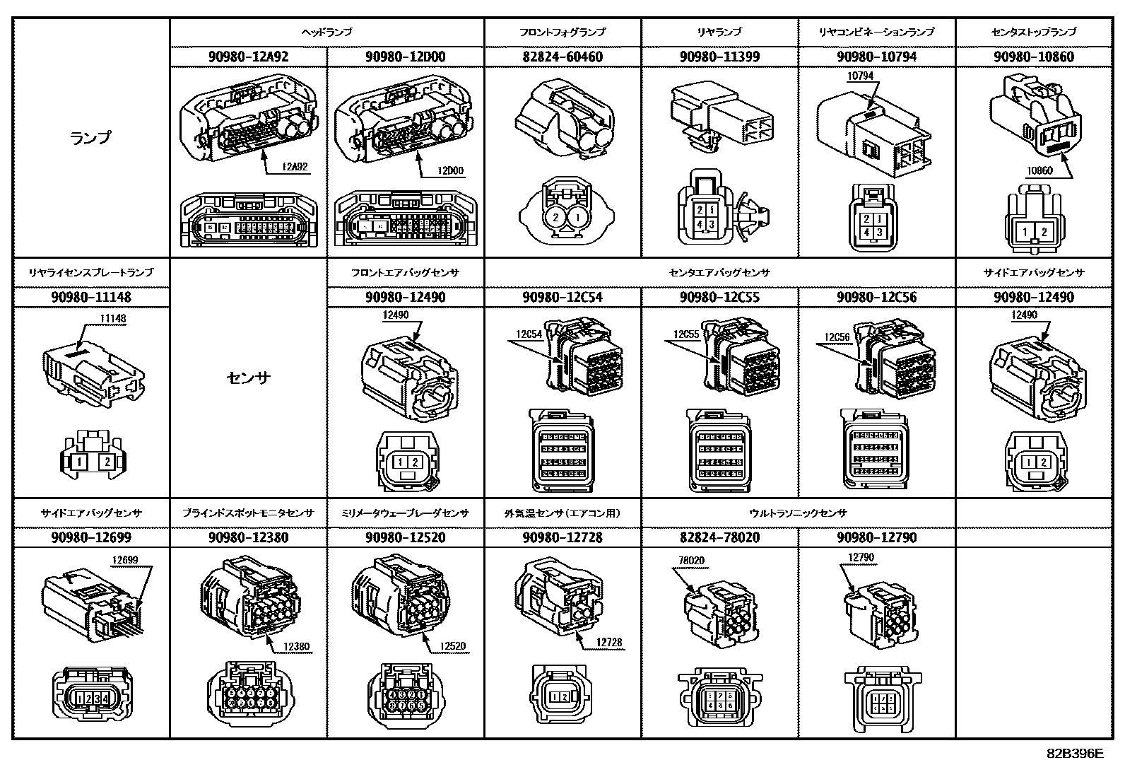 Toyota CAMRY 线束和卡夹 EPC diagram — 82B396E