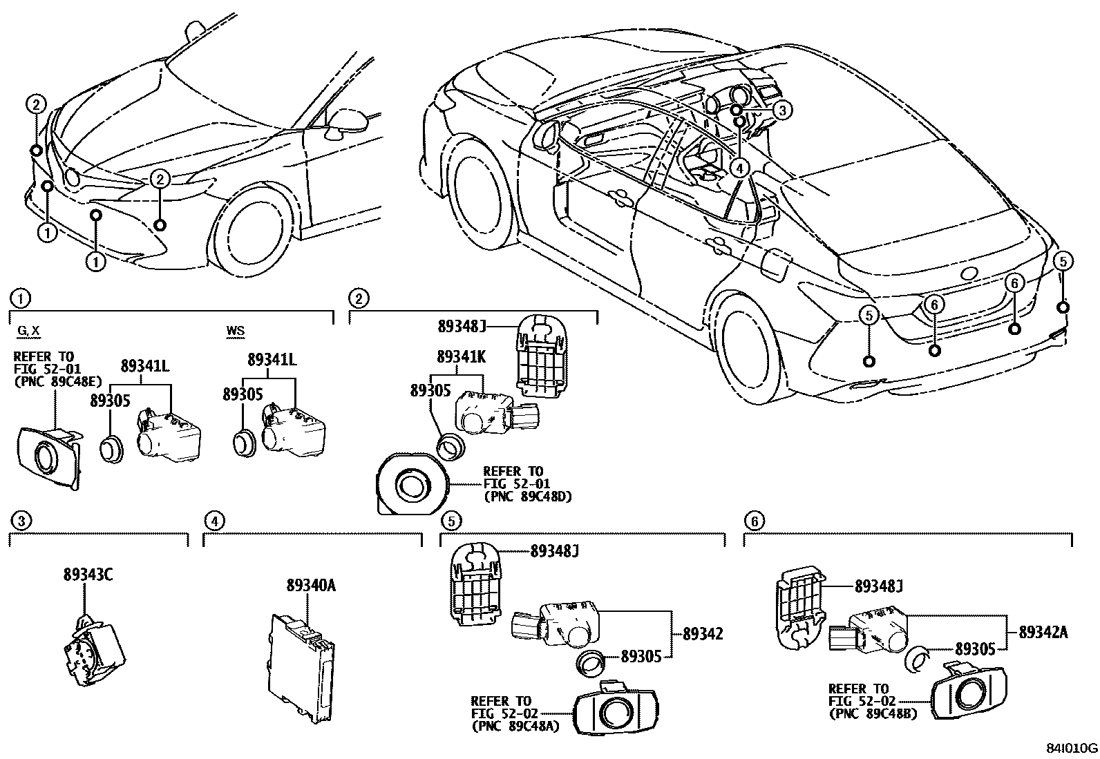 Toyota CAMRY 测距雷达和倒车雷达 EPC diagram — 84I010G