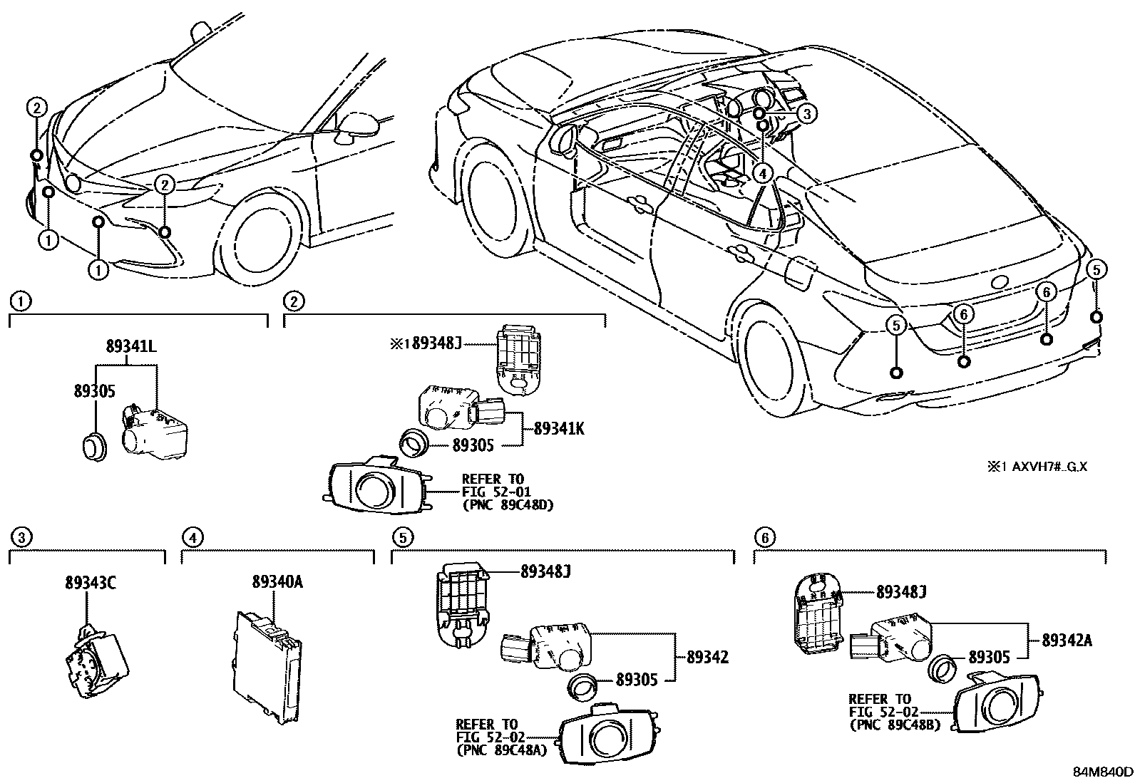 Toyota CAMRY 测距雷达和倒车雷达 EPC diagram — 84M840D