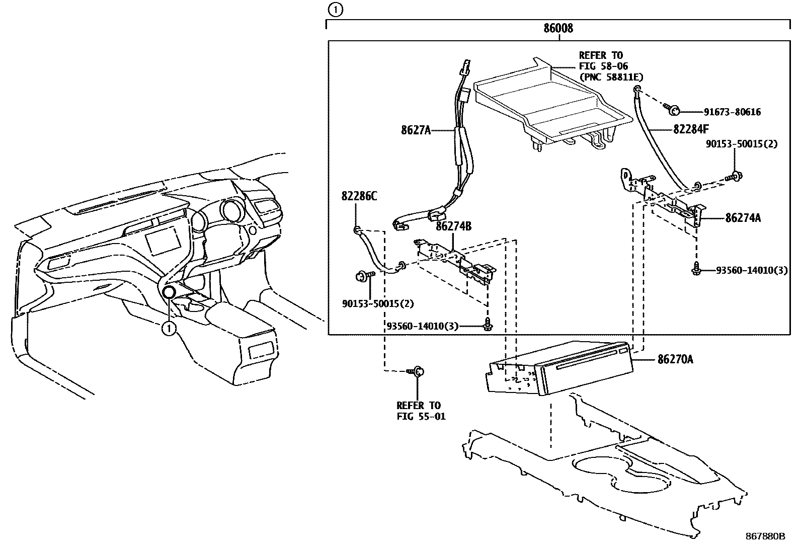 Toyota CAMRY 收音机、放大器和冷凝器 EPC diagram — 867880B