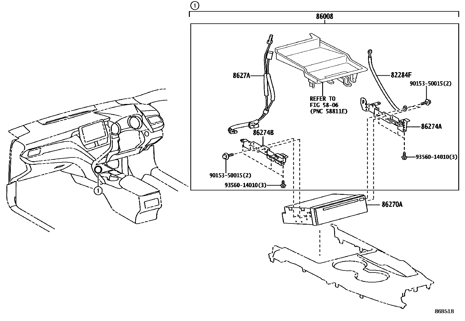 Toyota CAMRY 收音机、放大器和冷凝器 EPC diagram — 868518
