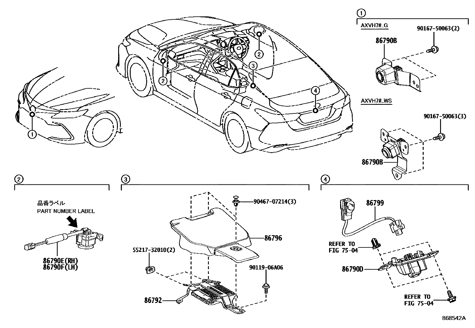 Toyota CAMRY 倒车影像和摄像头 EPC diagram — 868542A