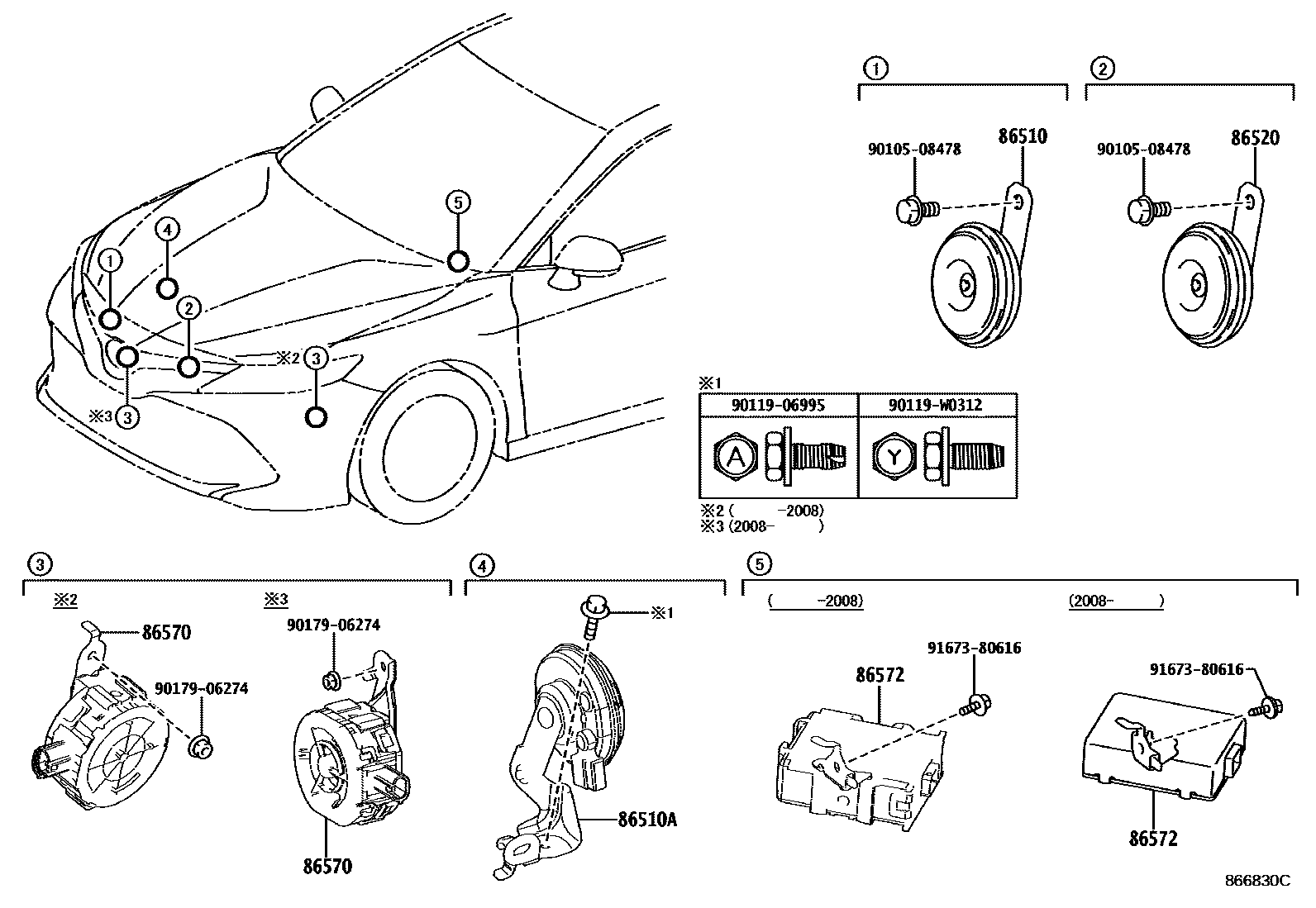 Toyota CAMRY 喇叭 EPC diagram — 866830C