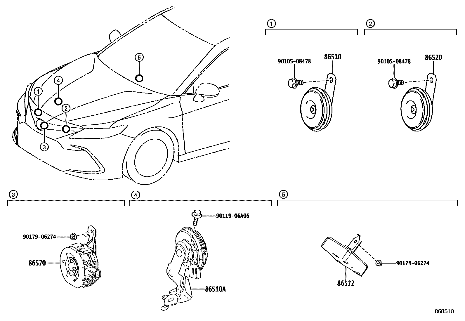 Toyota CAMRY 喇叭 EPC diagram — 868510