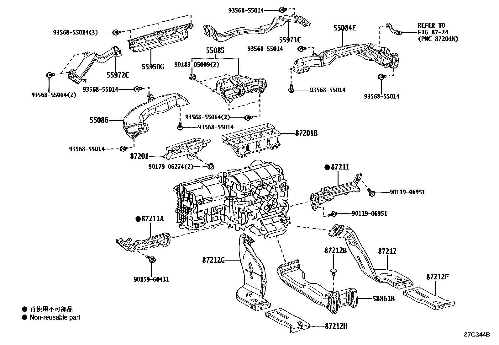 Toyota CAMRY 暖风和空调系统 - 控制器和风管 EPC diagram — 87G344B