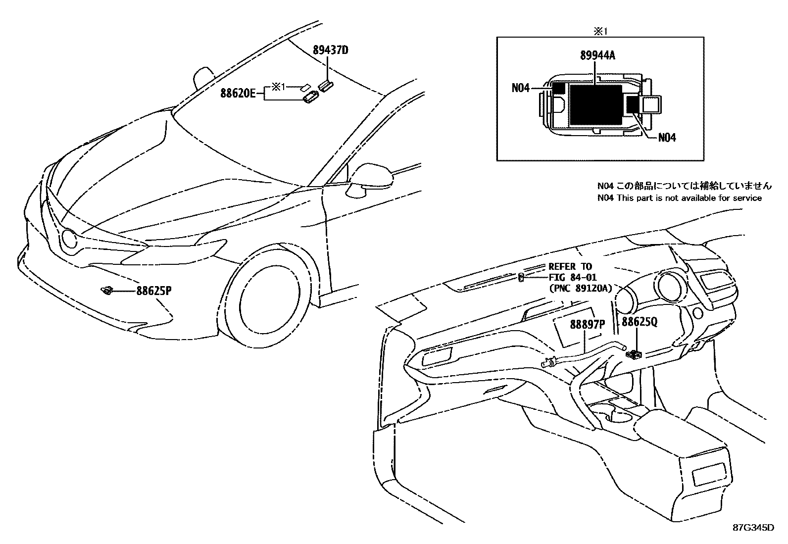 Toyota CAMRY 暖风和空调系统 - 控制器和风管 EPC diagram — 87G345D