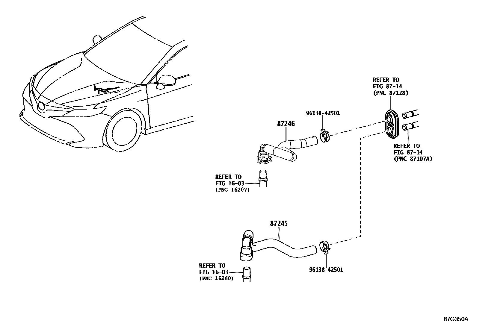 Toyota CAMRY 暖风和空调系统 - 水管 EPC diagram — 87G350A