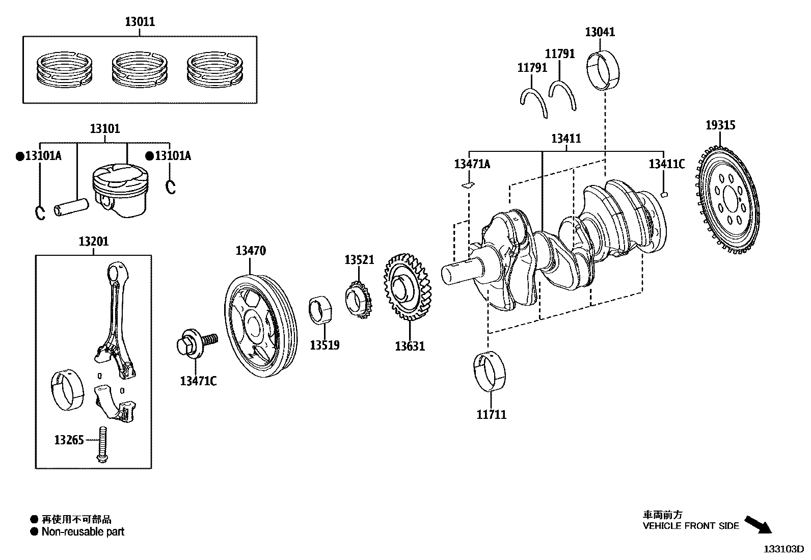 Toyota YARIS Crankshaft & Piston EPC diagram — 133103D
