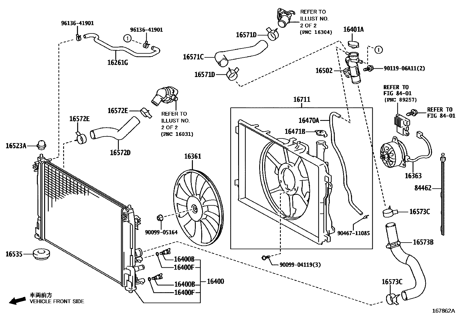 Toyota YARIS RADIATOR & WATER OUTLET EPC diagram — 167862A