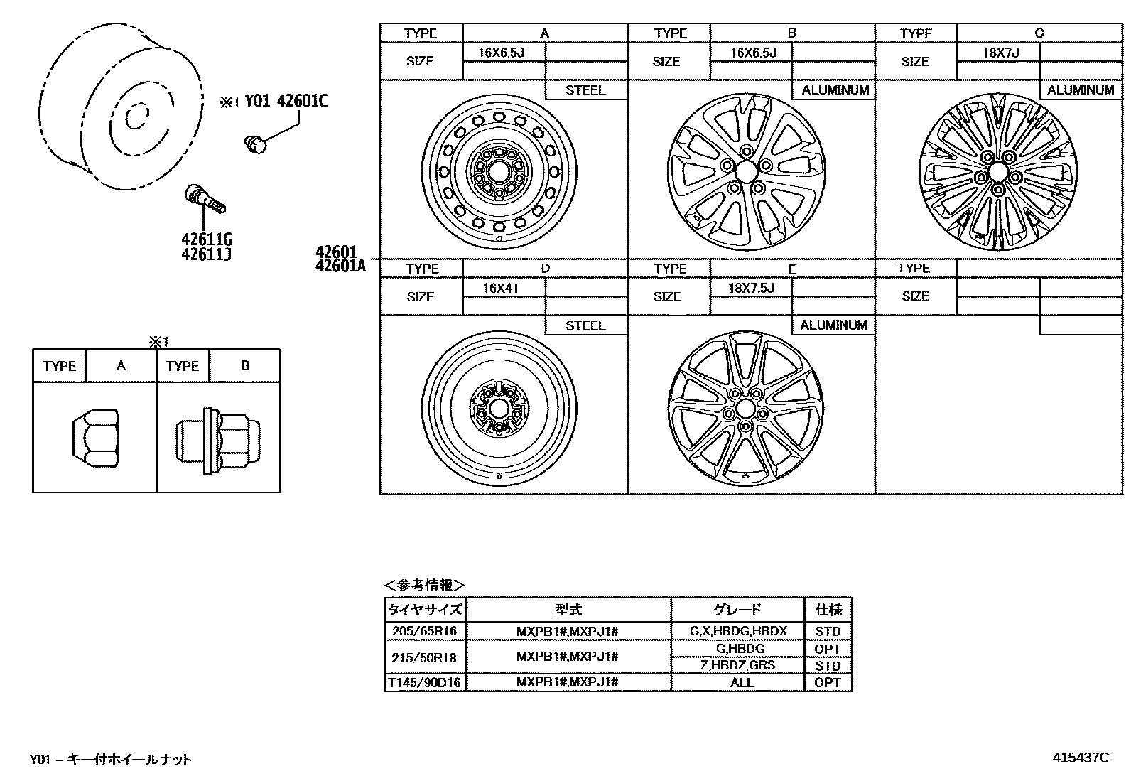 Toyota YARIS 车轮和车轮盖 EPC diagram — 415437C