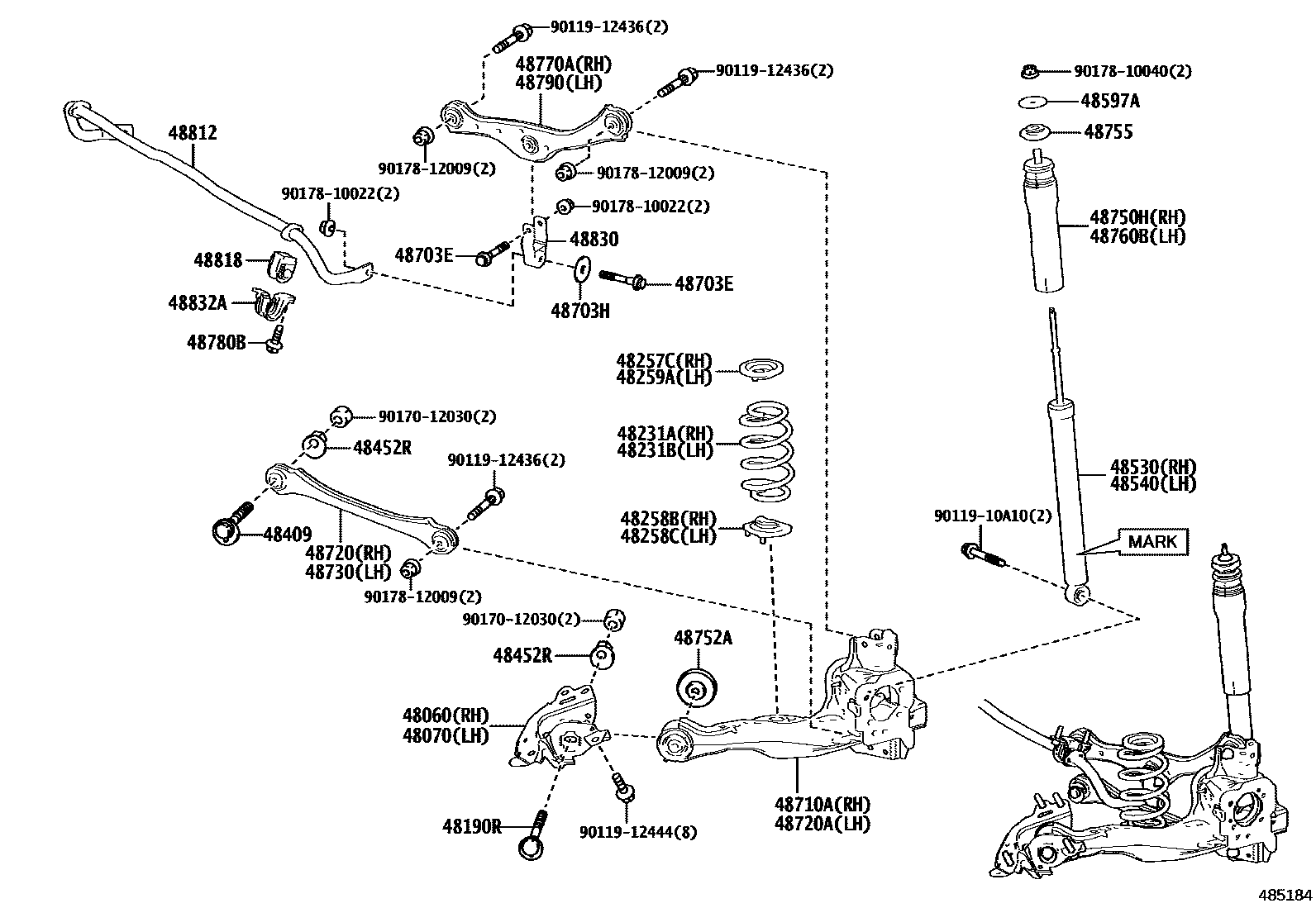 Toyota YARIS Rear Spring & Shock Absorber EPC diagram — 485184