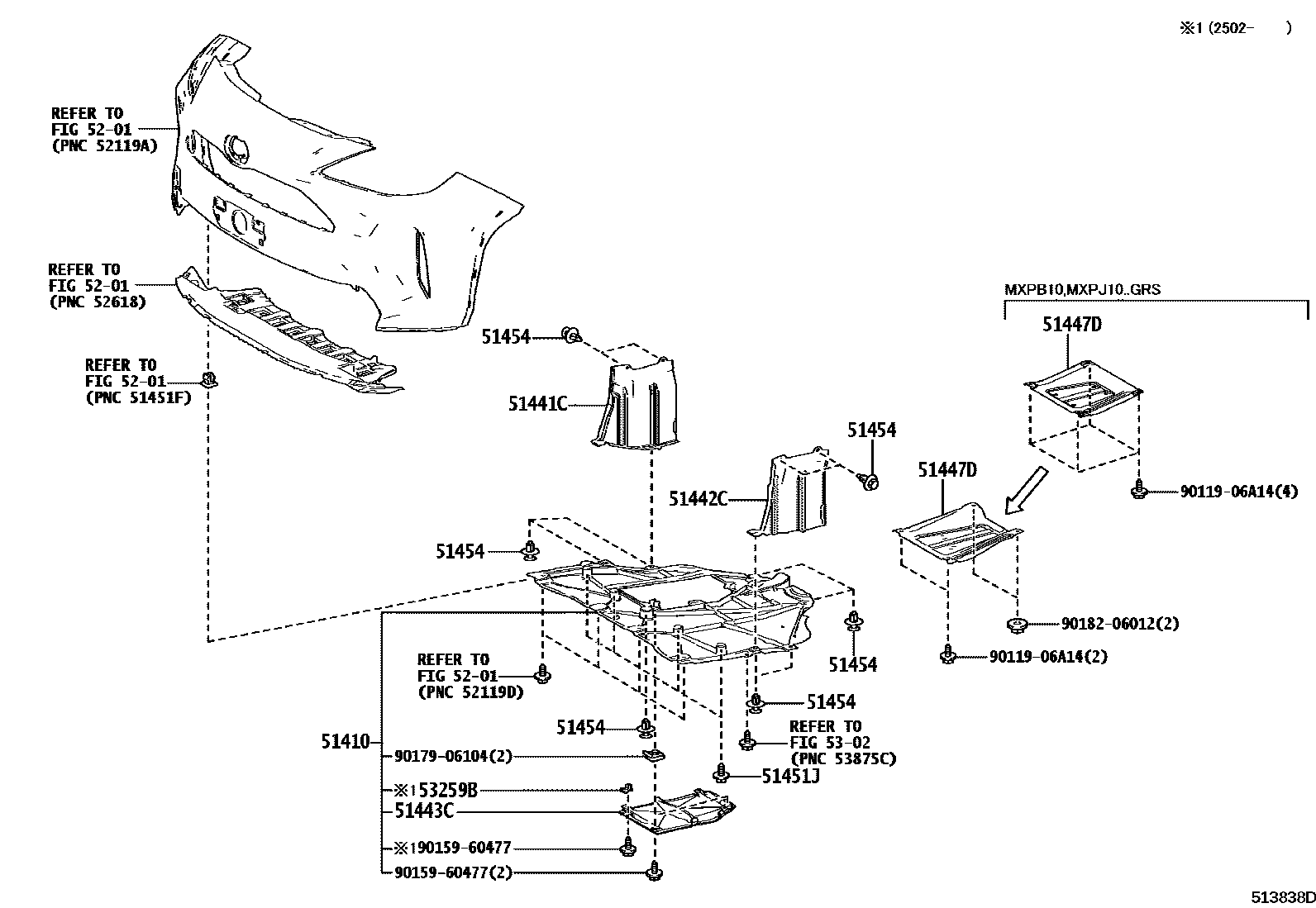 Toyota YARIS 悬架横梁和发动机底罩 EPC diagram — 513838D