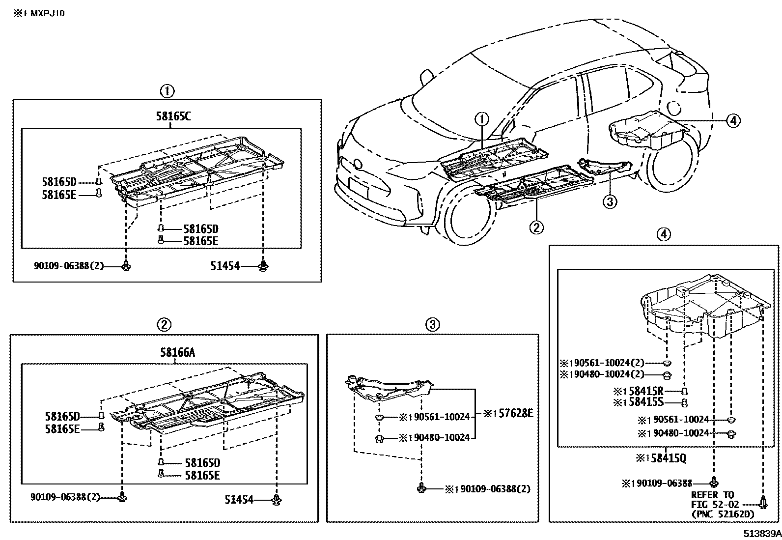 Toyota YARIS 悬架横梁和发动机底罩 EPC diagram — 513839A