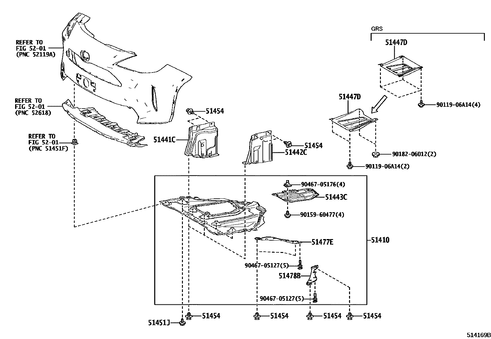 Toyota YARIS 悬架横梁和发动机底罩 EPC diagram — 514169B