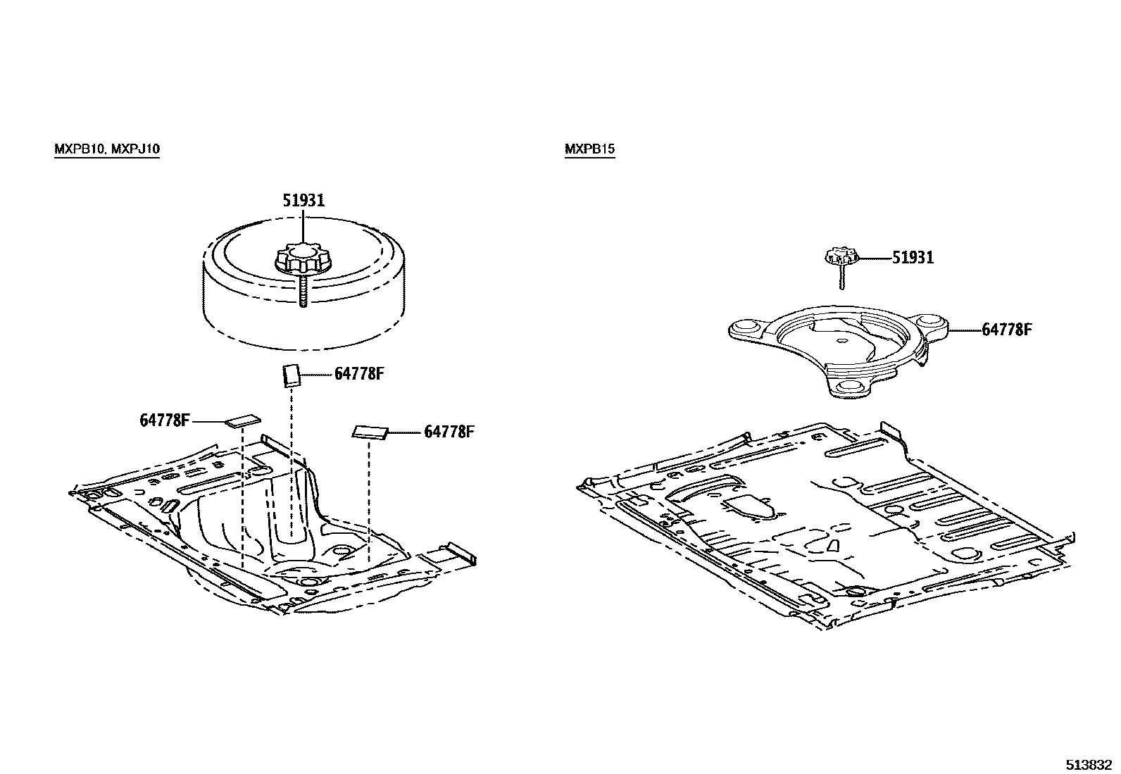Toyota YARIS Spare tire rack EPC diagram — 513832