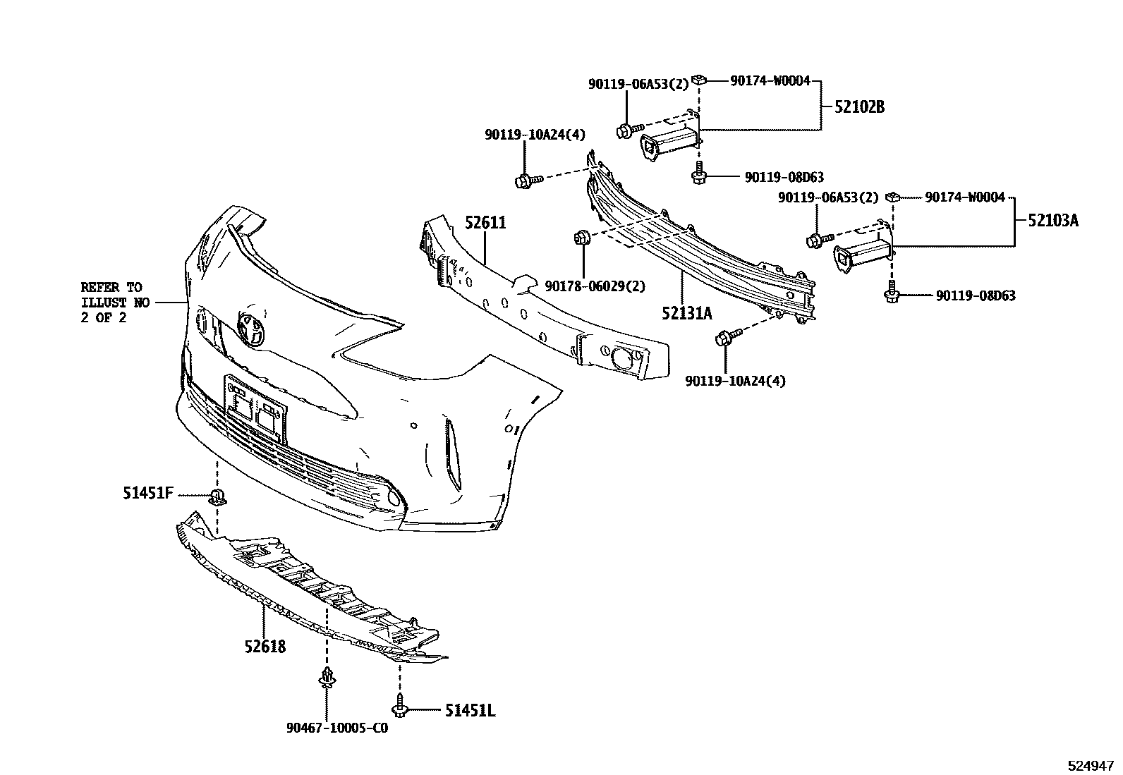 Toyota YARIS 前保险杠及附件 EPC diagram — 524947