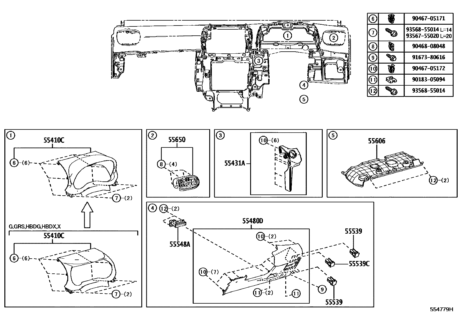 Toyota YARIS 仪表板和手套箱 EPC diagram — 554779H