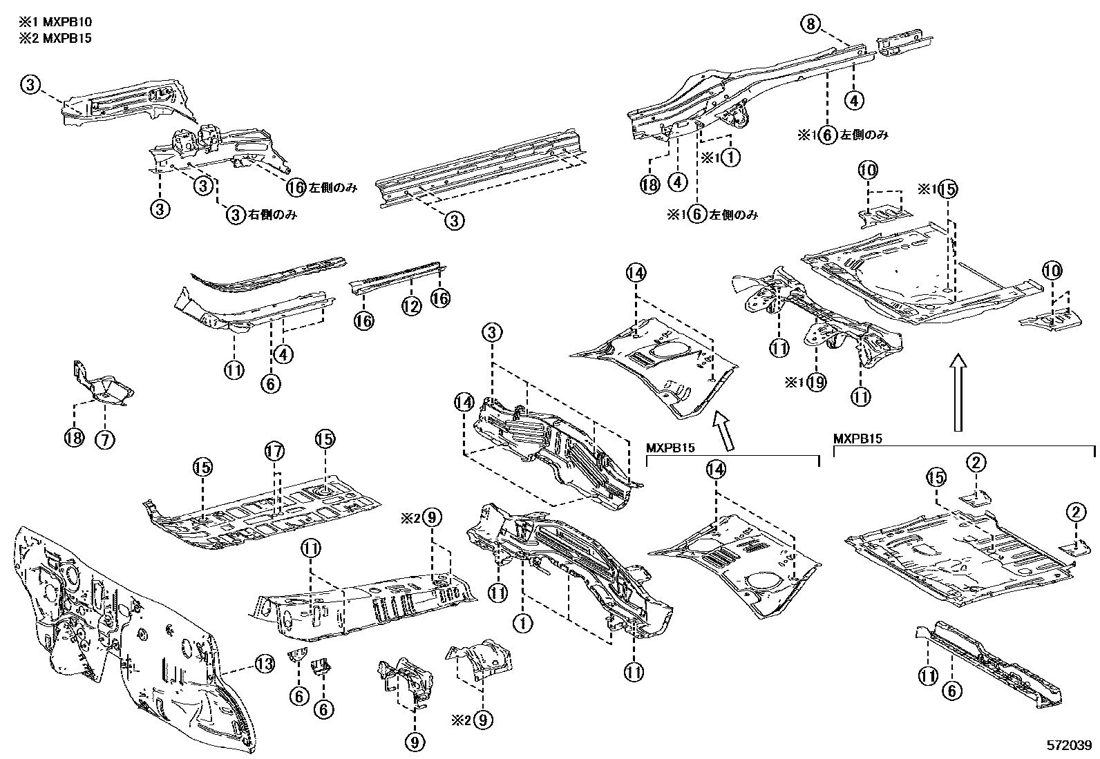Toyota YARIS hole plug EPC diagram — 572039