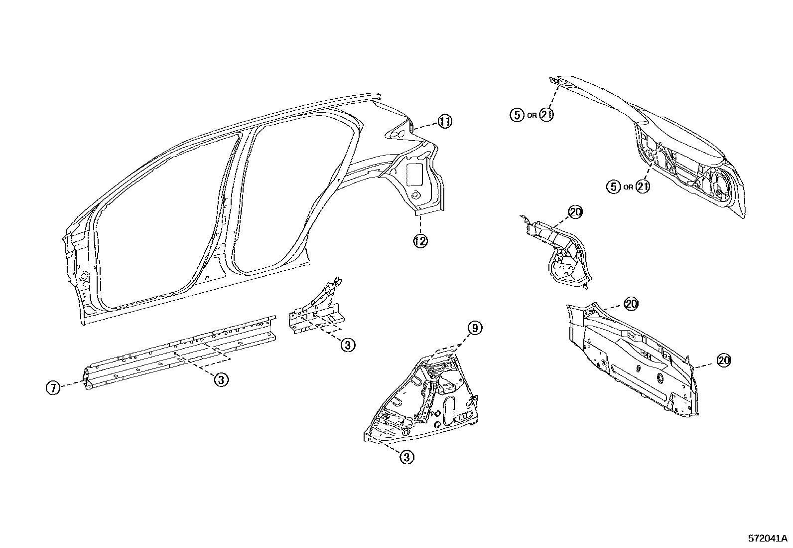 Toyota YARIS hole plug EPC diagram — 572041A