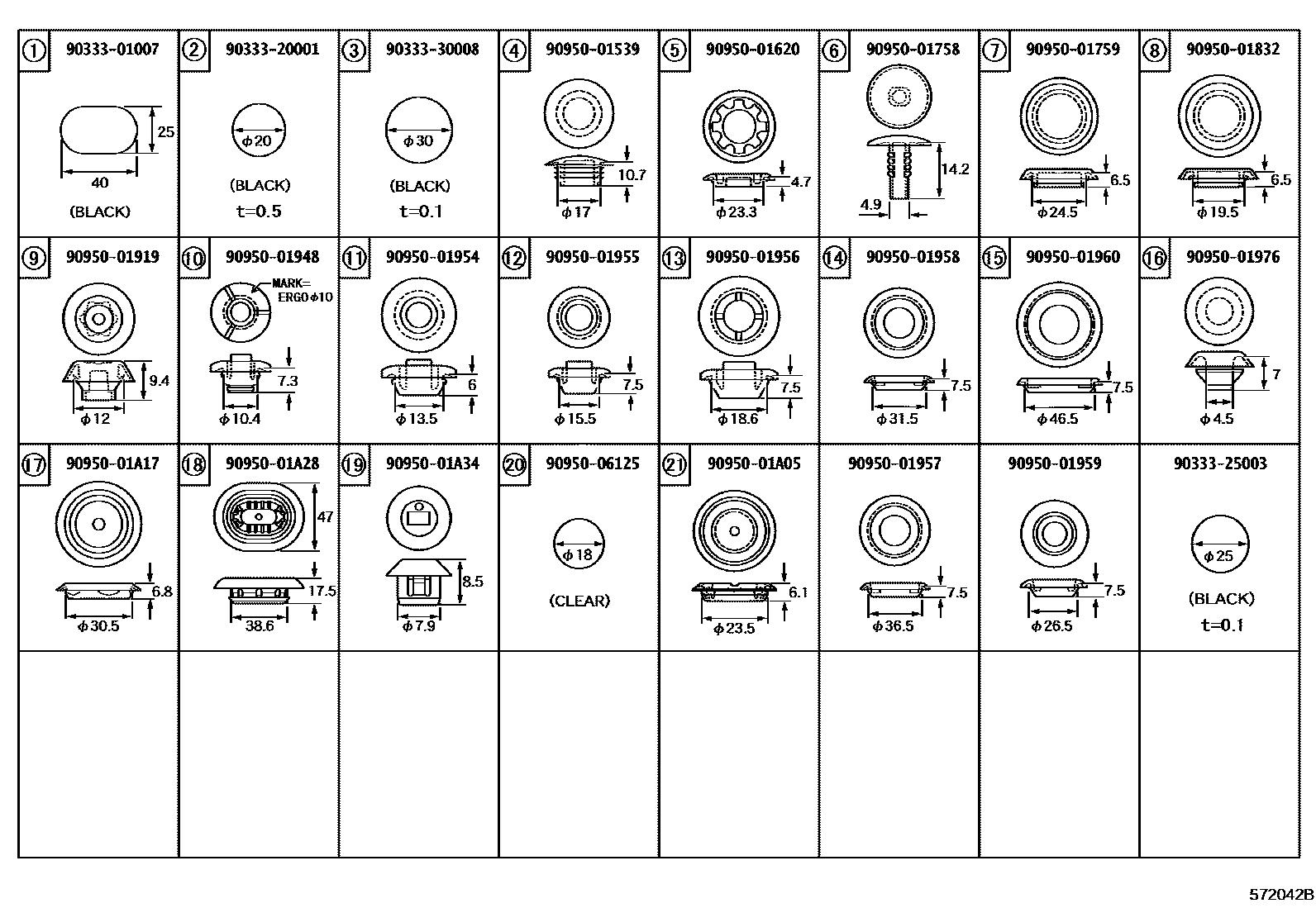 Toyota YARIS hole plug EPC diagram — 572042B