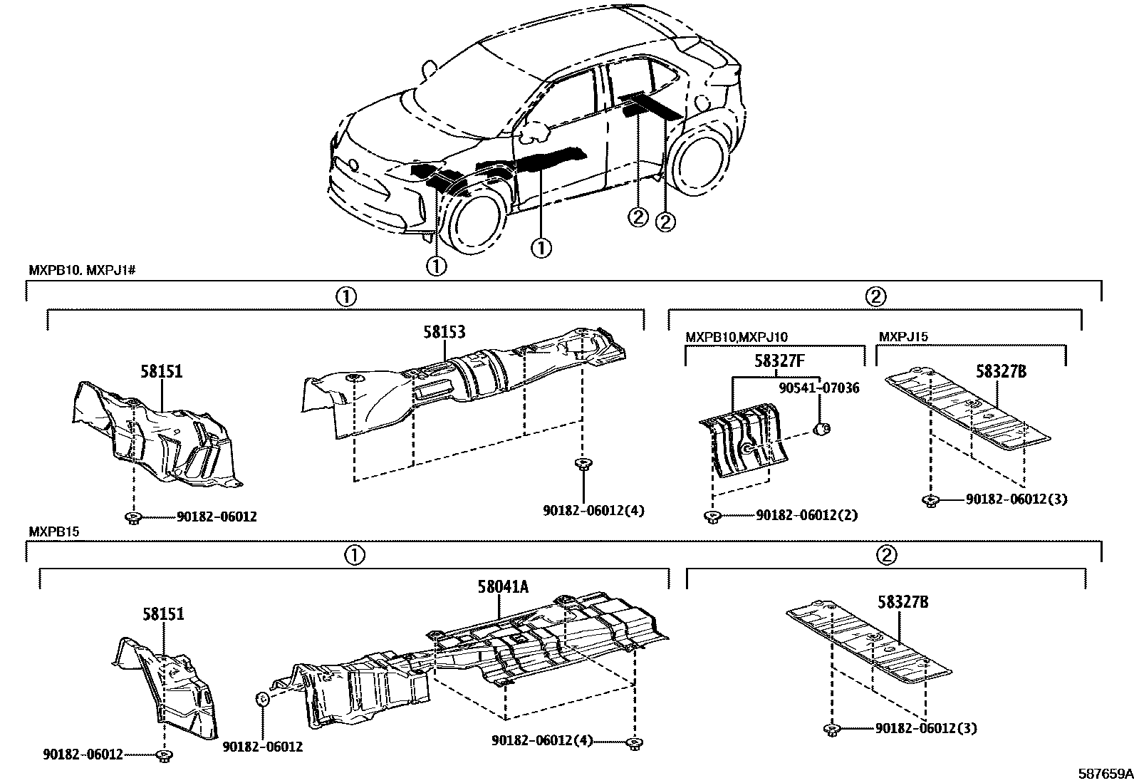 Toyota YARIS 地板隔热垫 EPC diagram — 587659A