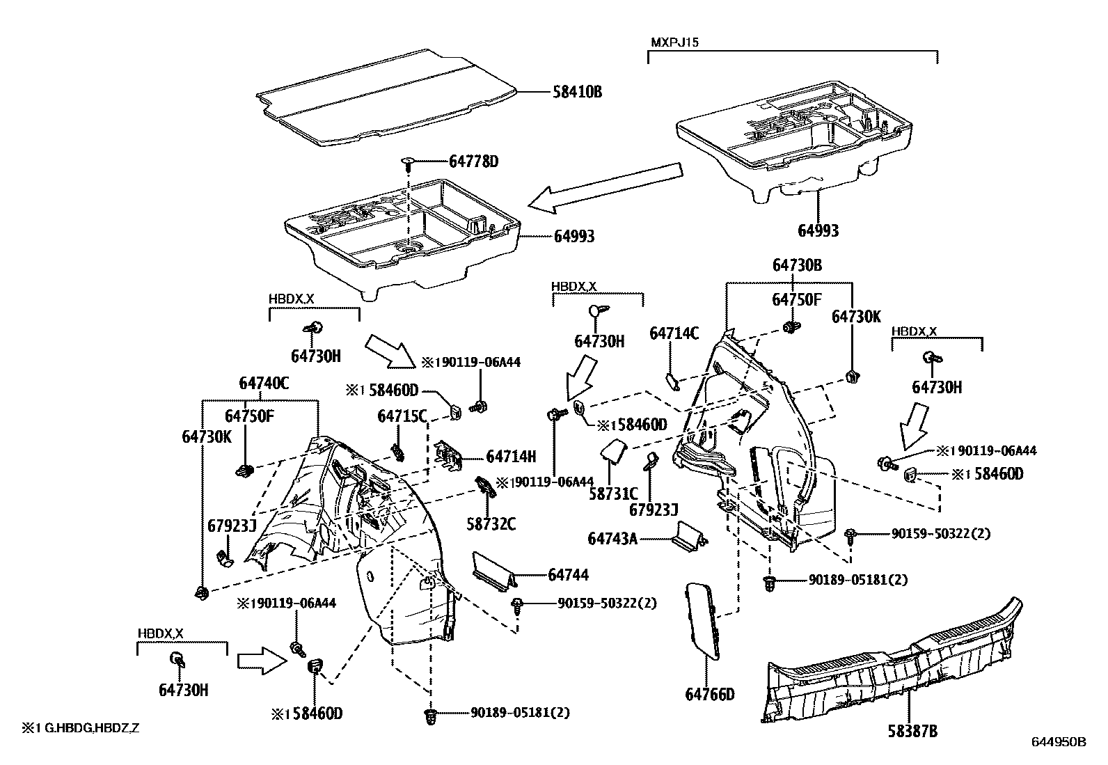 Toyota YARIS 底板和底板装饰罩 EPC diagram — 644950B