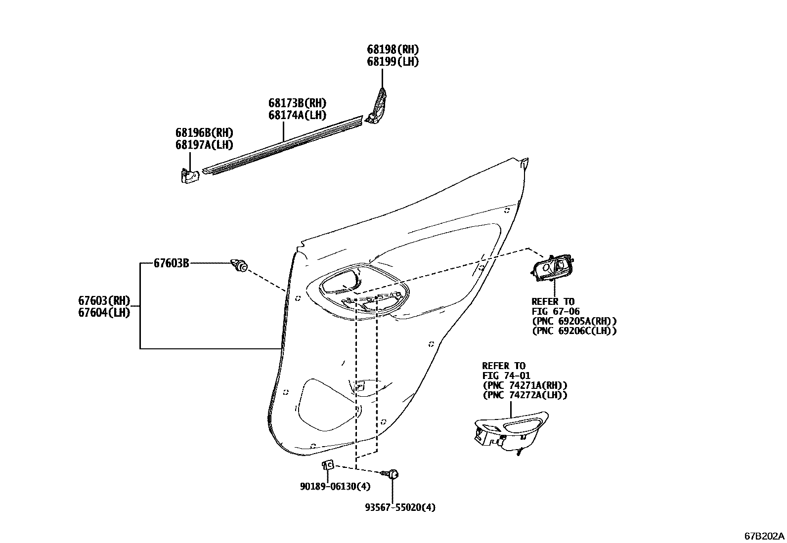 Toyota YARIS 后门板和后门玻璃 EPC diagram — 67B202A