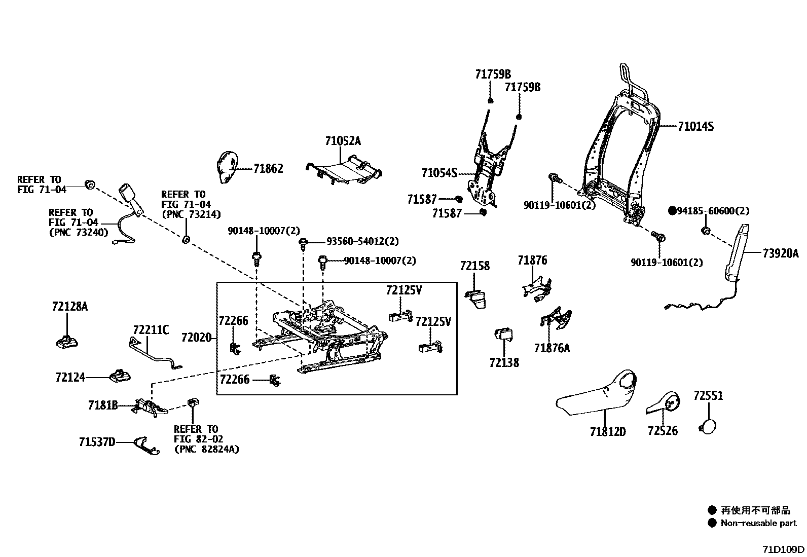 Toyota YARIS 前排座椅和座椅滑轨 EPC diagram — 71D109D