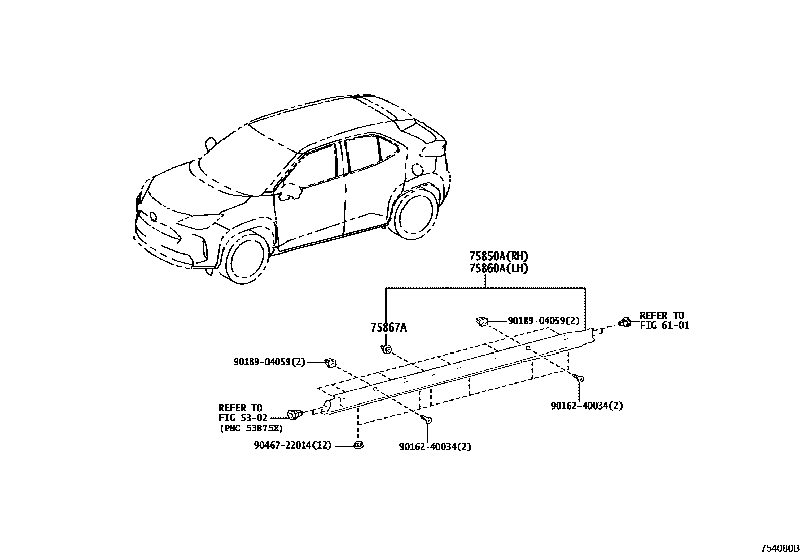 Toyota YARIS 侧防护条 EPC diagram — 754080B