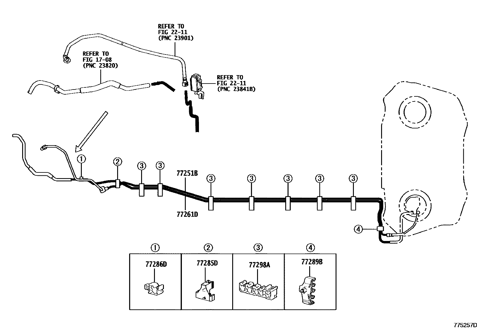Toyota YARIS 燃油箱和燃油管 EPC diagram — 775257D