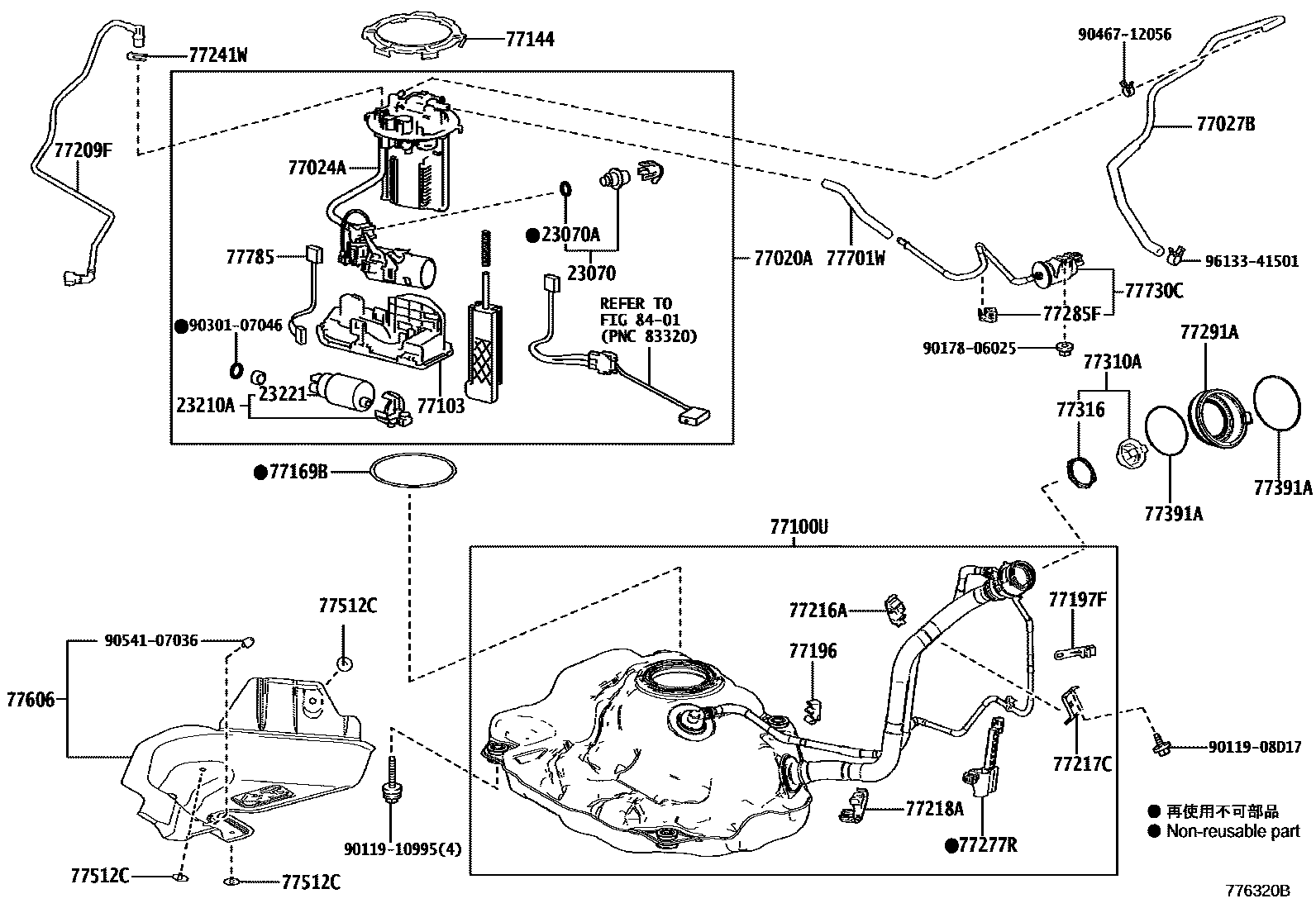 Toyota YARIS 燃油箱和燃油管 EPC diagram — 776320B