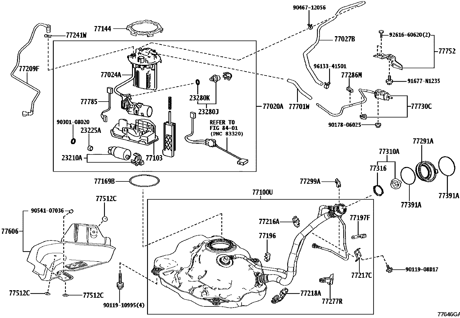 Toyota YARIS 燃油箱和燃油管 EPC diagram — 77646GA