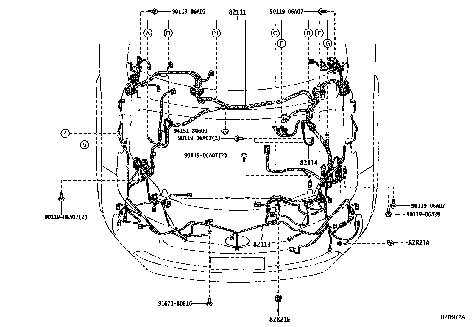 Toyota YARIS 线束和卡夹 EPC diagram — 82D972A