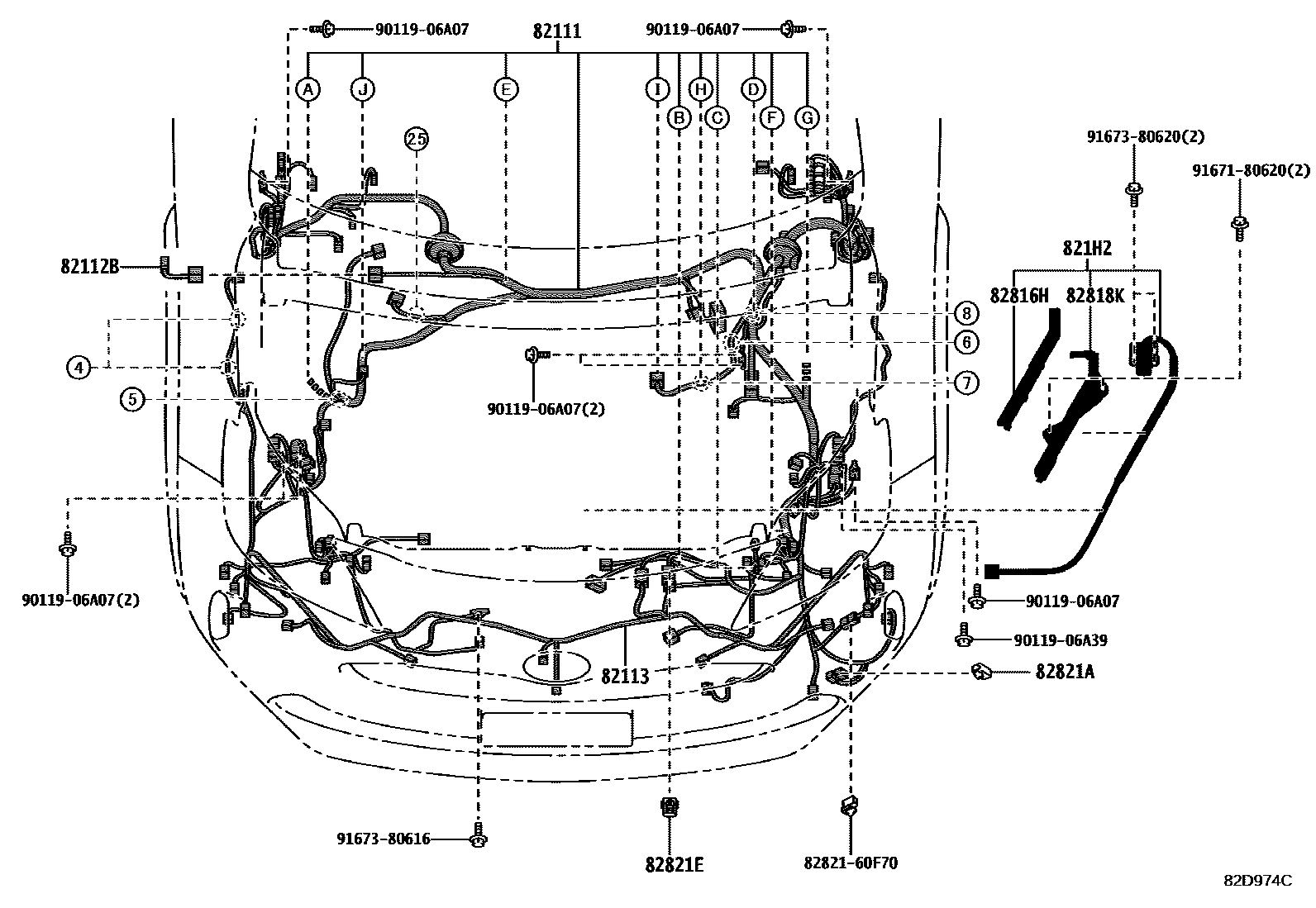 Toyota YARIS 线束和卡夹 EPC diagram — 82D974C