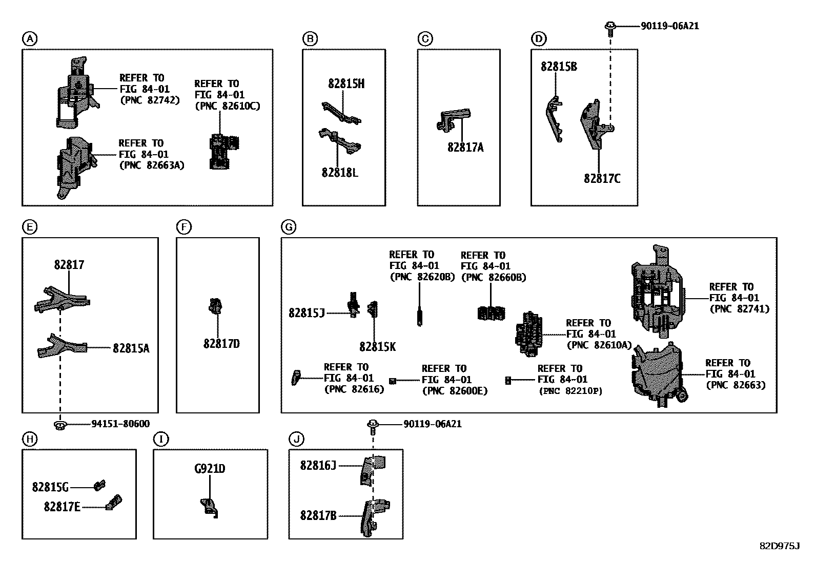 Toyota YARIS 线束和卡夹 EPC diagram — 82D975J