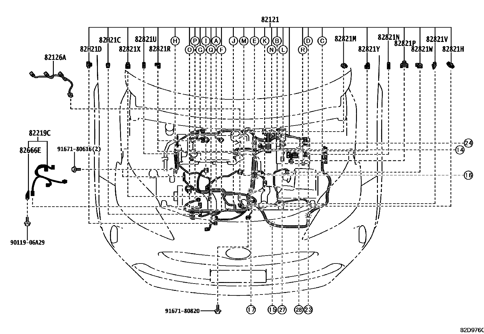 Toyota YARIS 线束和卡夹 EPC diagram — 82D976C